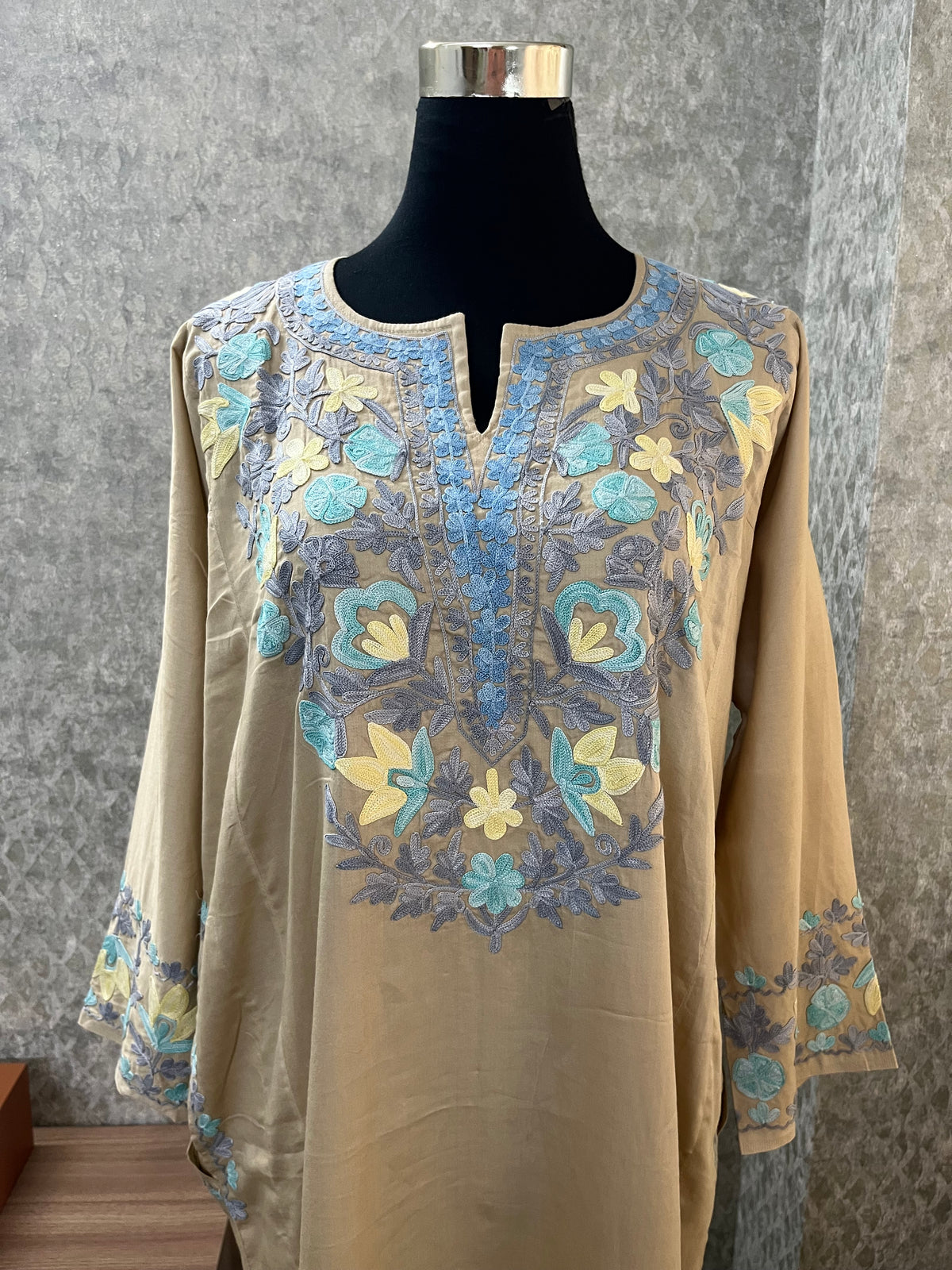 Beige Cotton Front Jaal Pheran Set  Size(44)