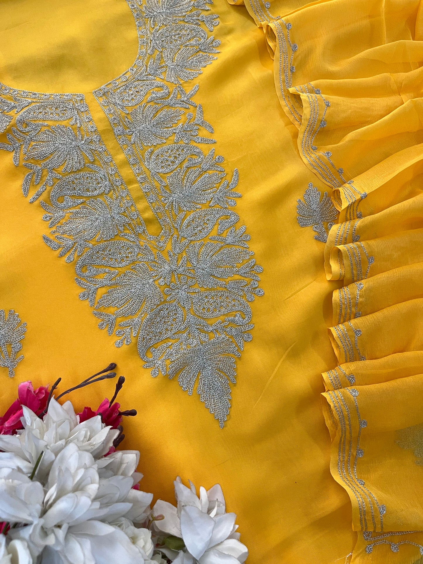 Yellow Silk Tilla Kashmiri Suit