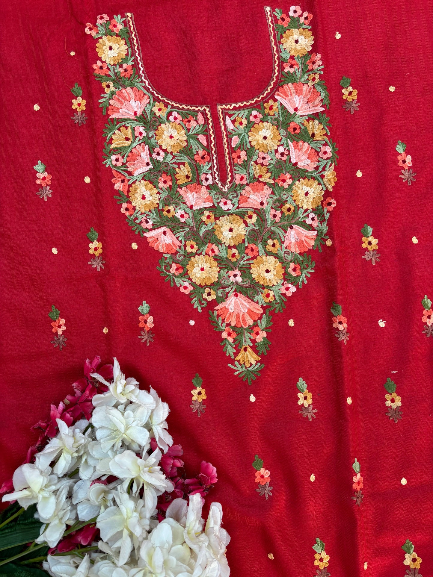 Red Woollen Aari Embroidered 3pc suit