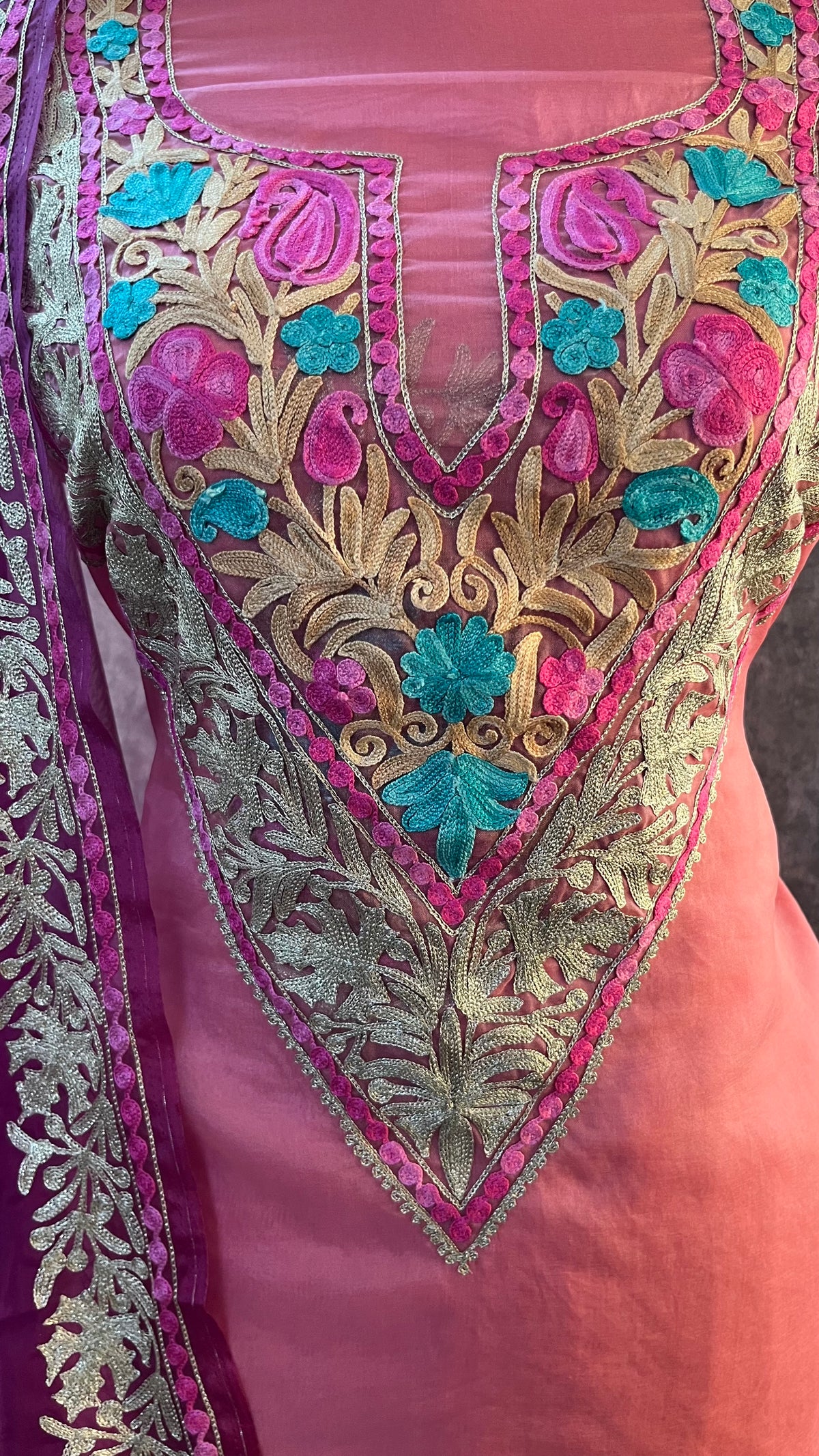 Pink Soft Tissue Kashmiri Suit