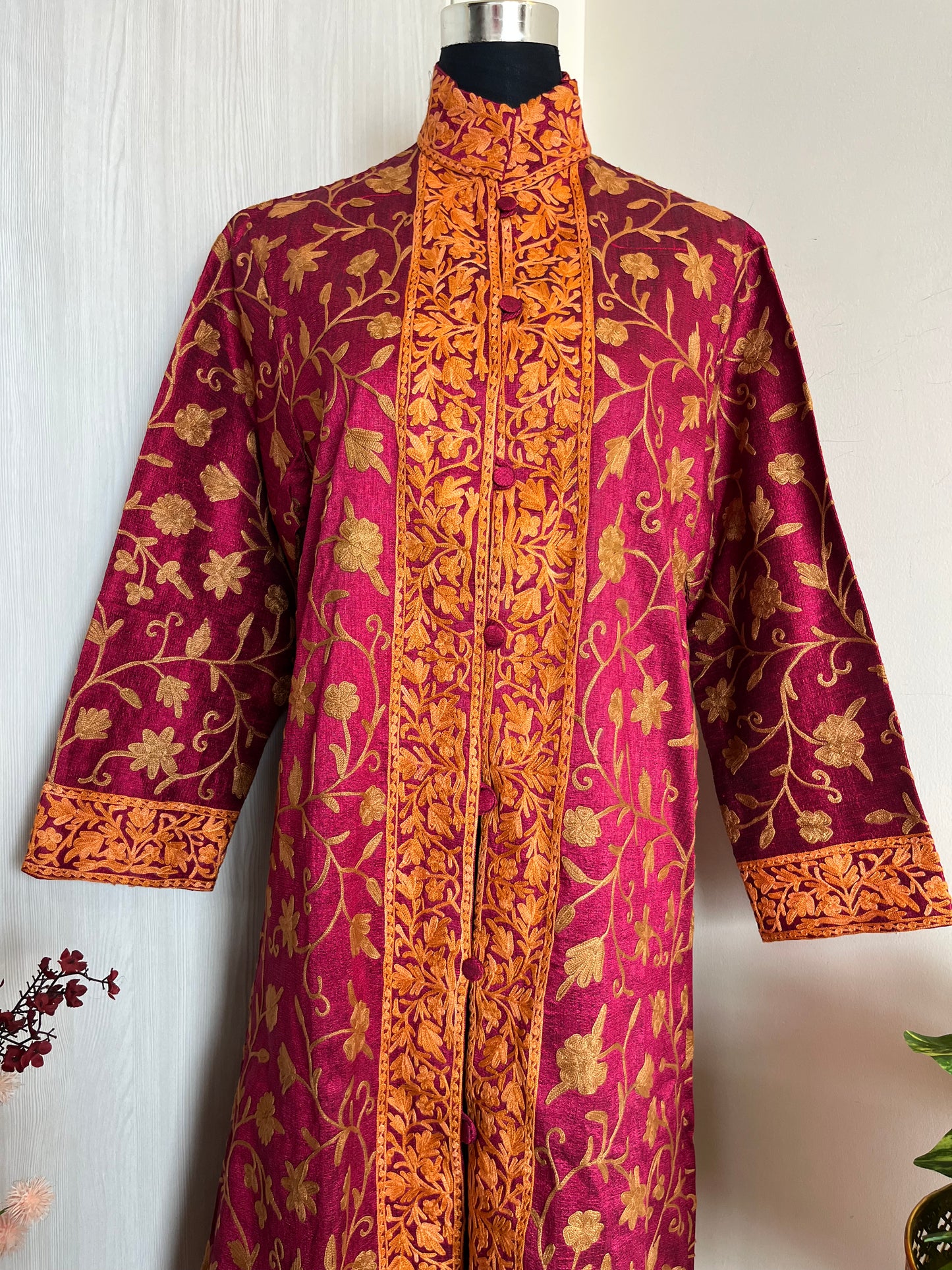 Hot Pink Aari  Embroidered Silk Jacket L/XL