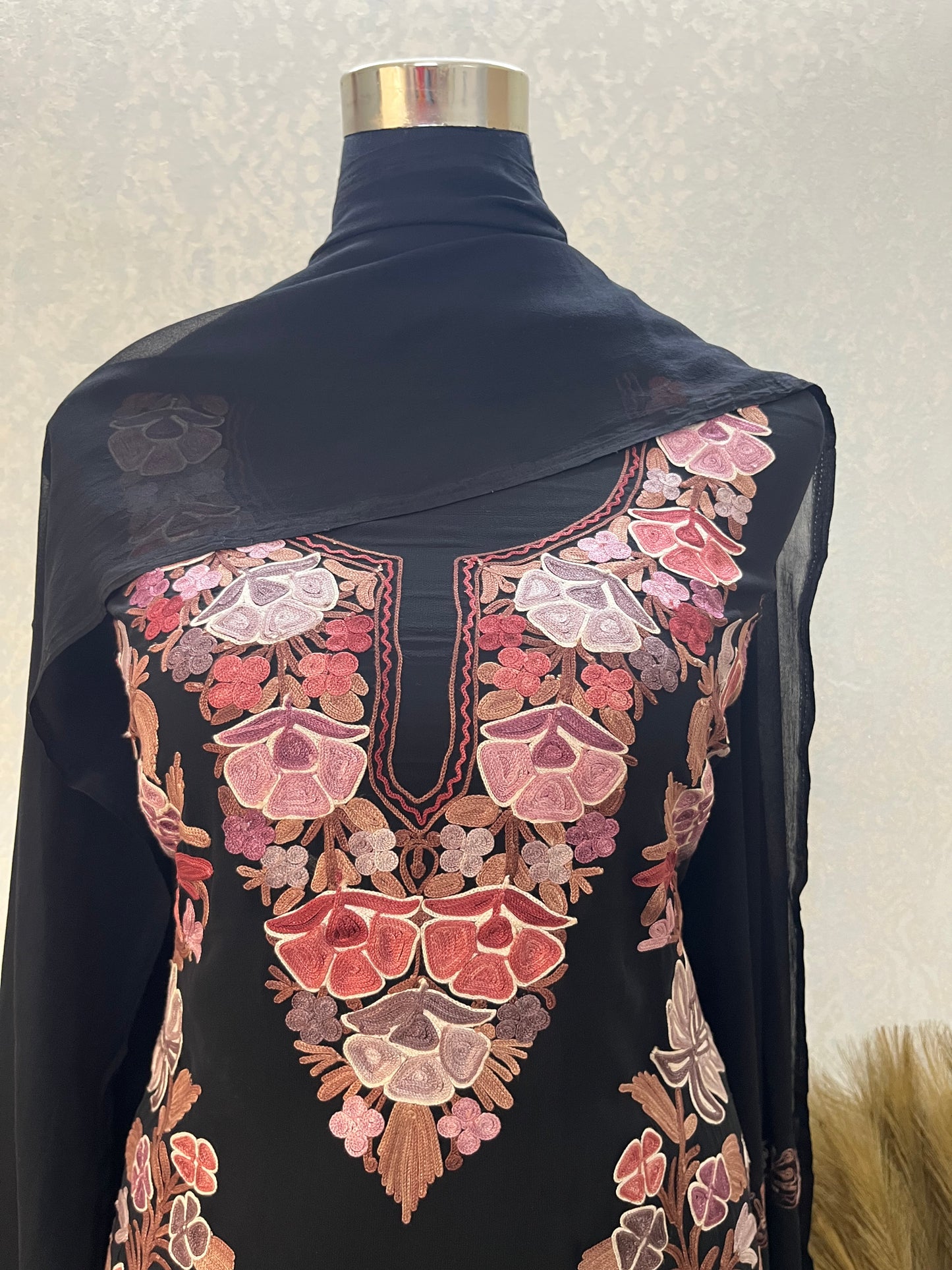 Black Georgette 3Pc Kashmiri Suit