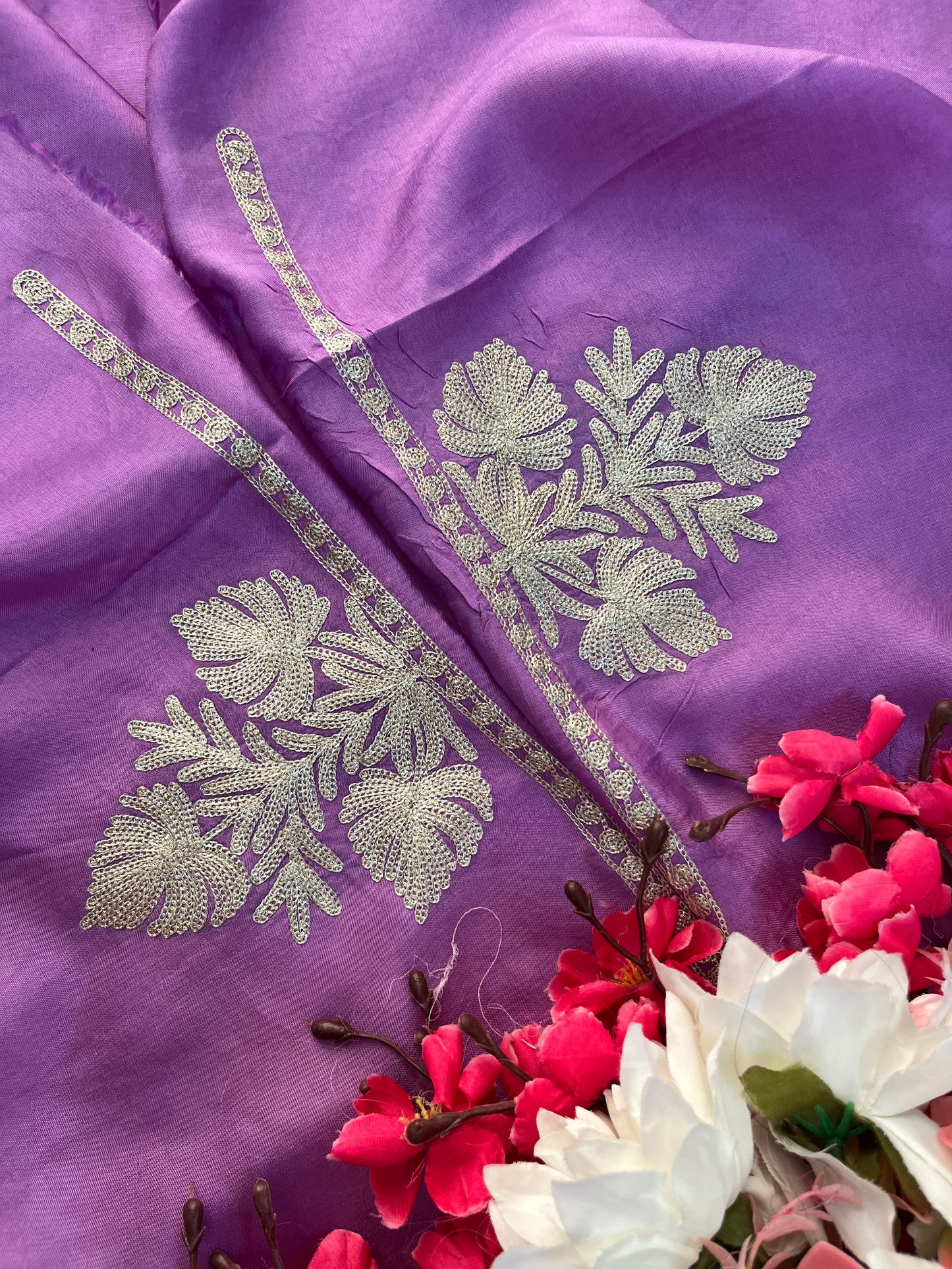 Lavender Silk Tilla Kashmiri Suit