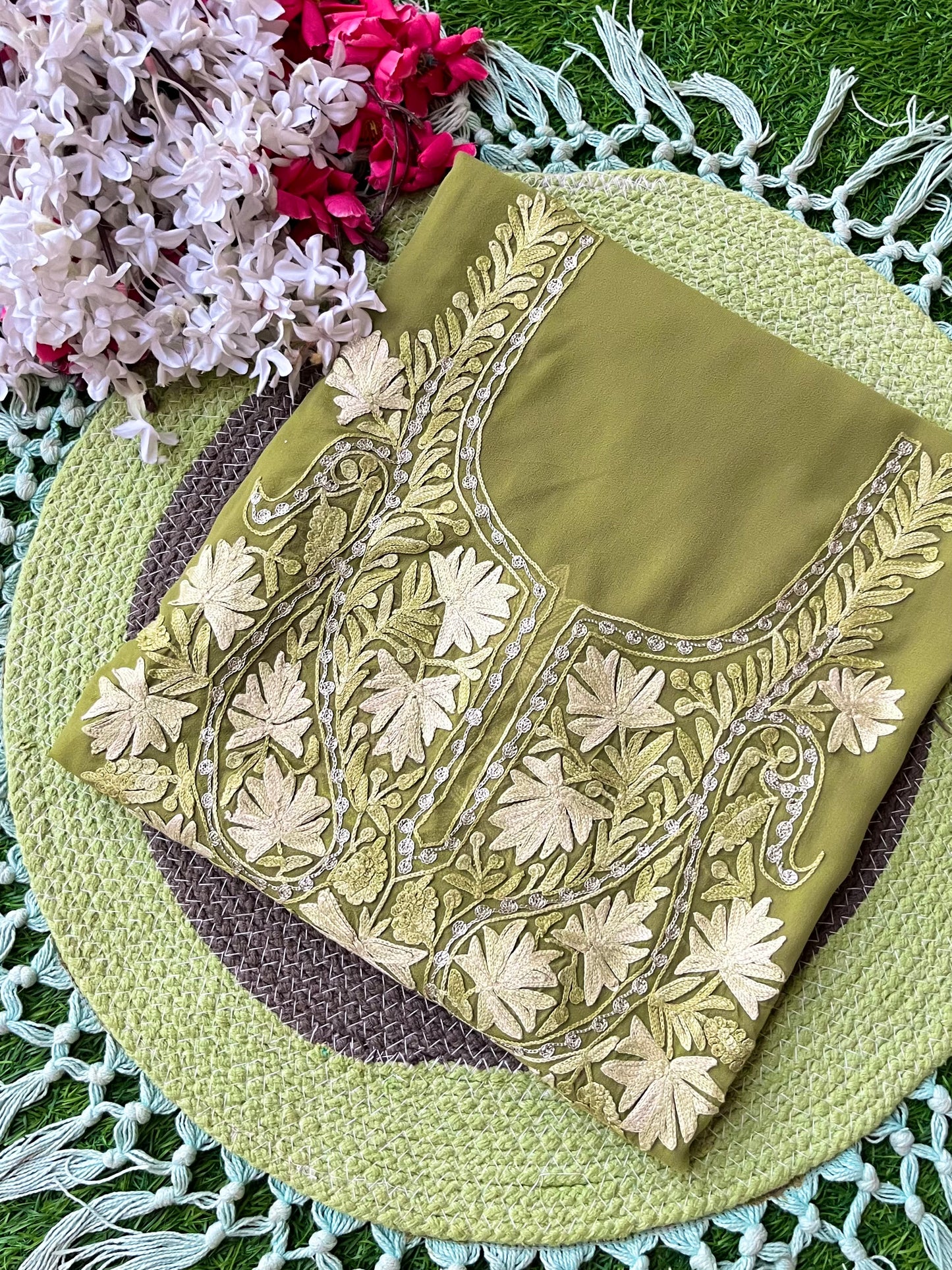 Light Green Georgette Kashmiri Kurta Material