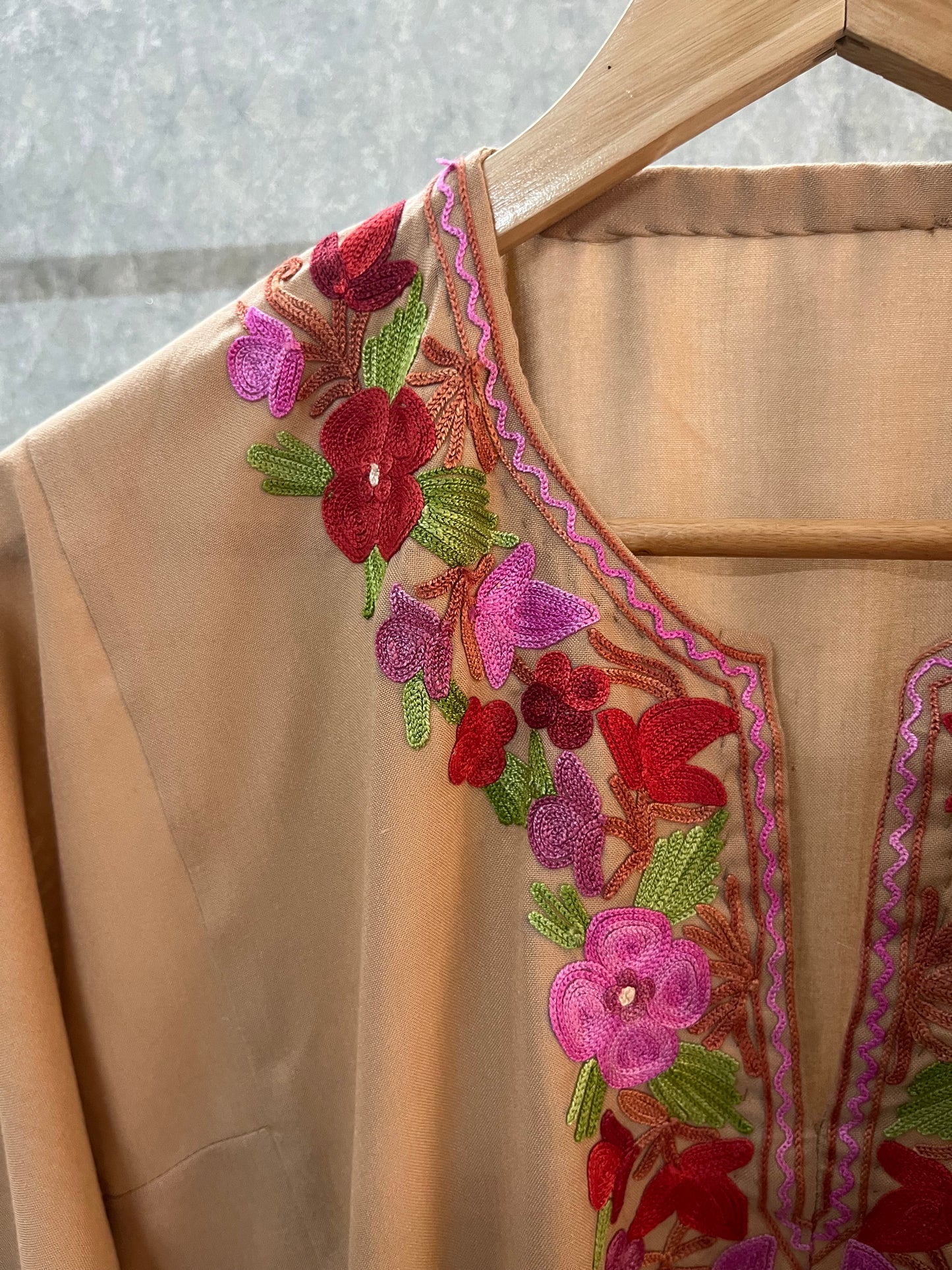 Beige Cotton Aari Work Kurta