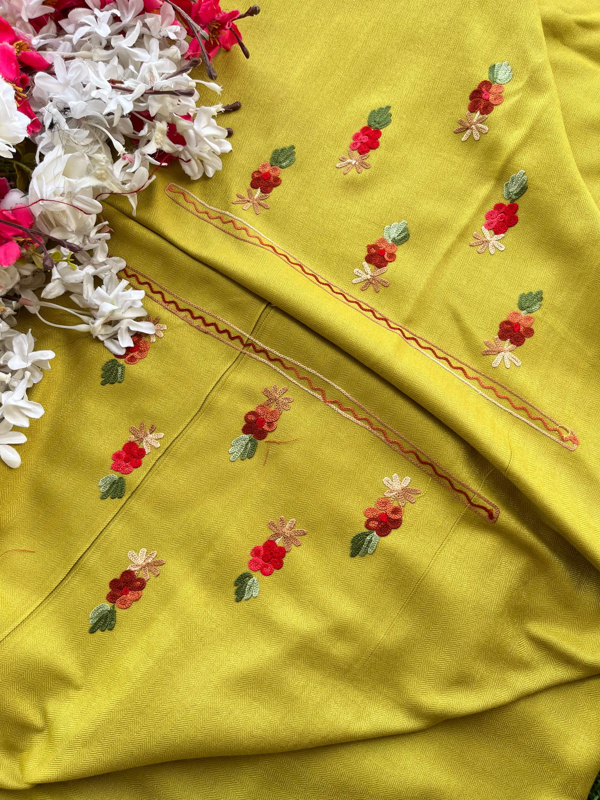 Lemon Green Woollen Aari Embroidered 3pc suit