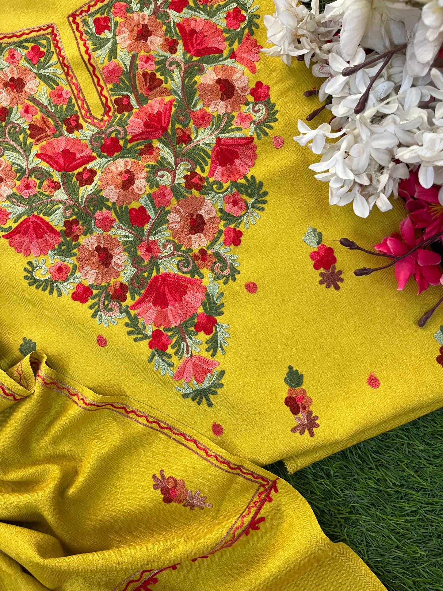 Lemon Green Woollen Aari Embroidered 3pc suit