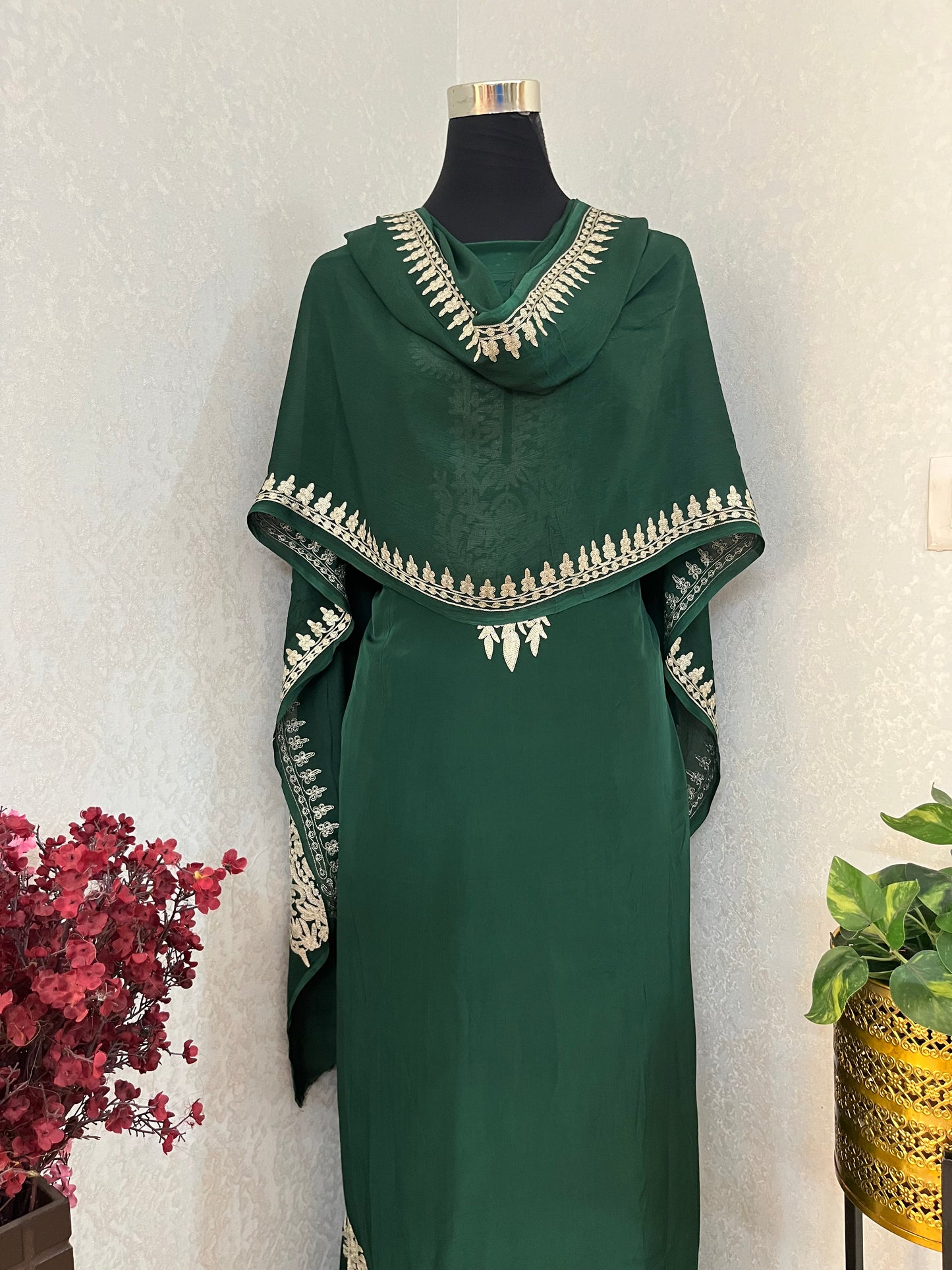 Bottle Green Crape Kashmiri Suit