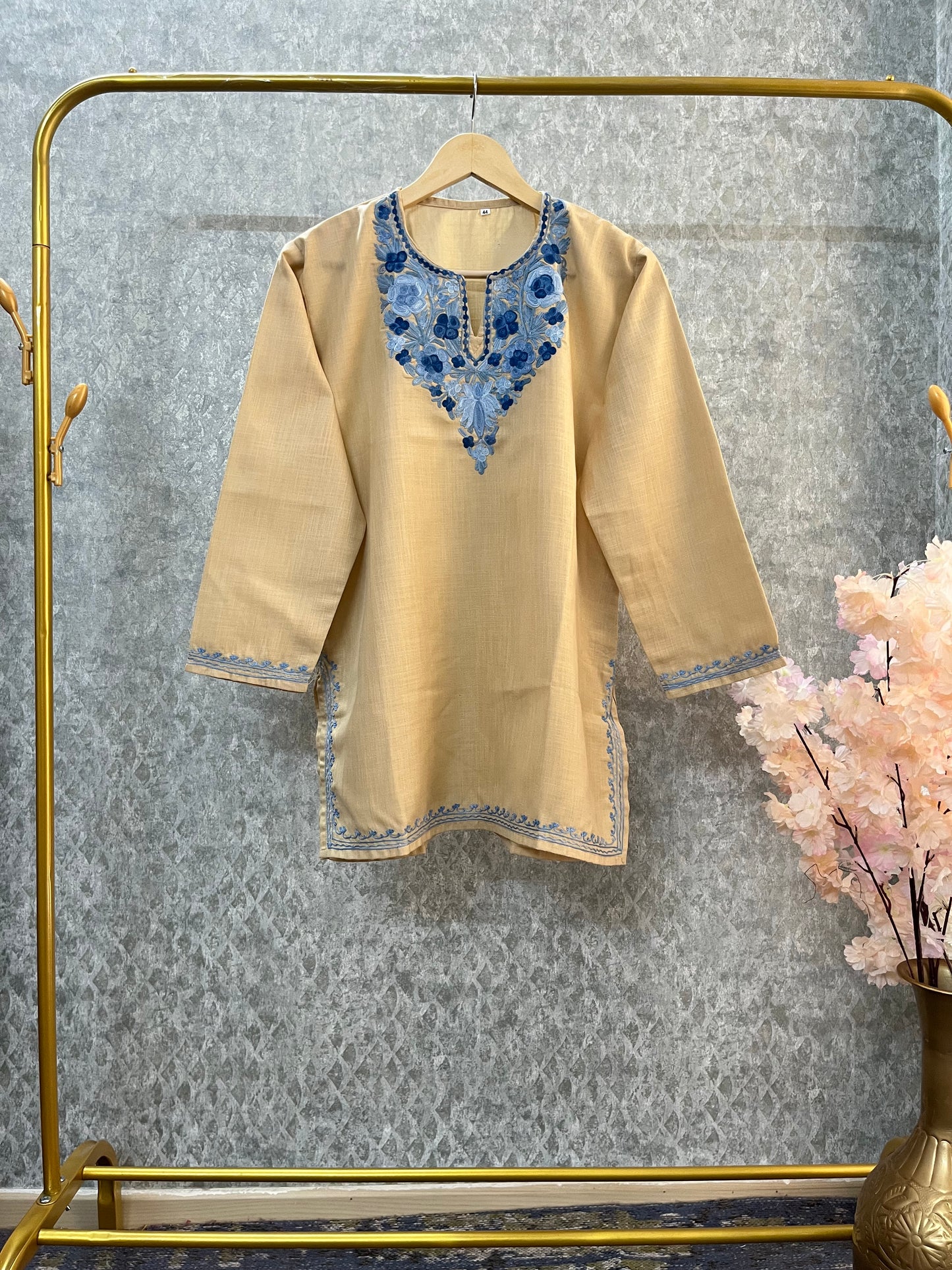 Beige Cotton Aari Work Kurta