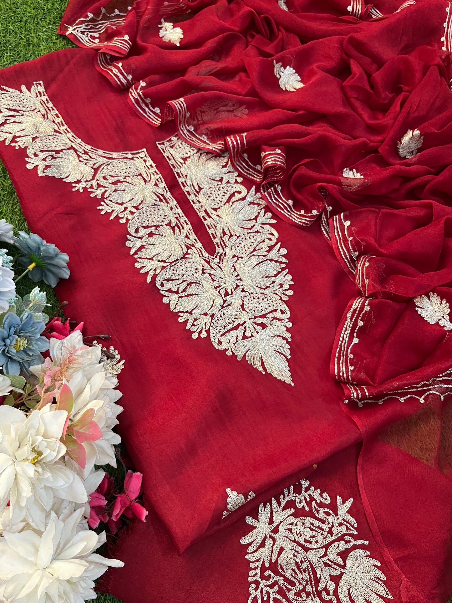 Maroon Silk Tilla Kashmiri Suit