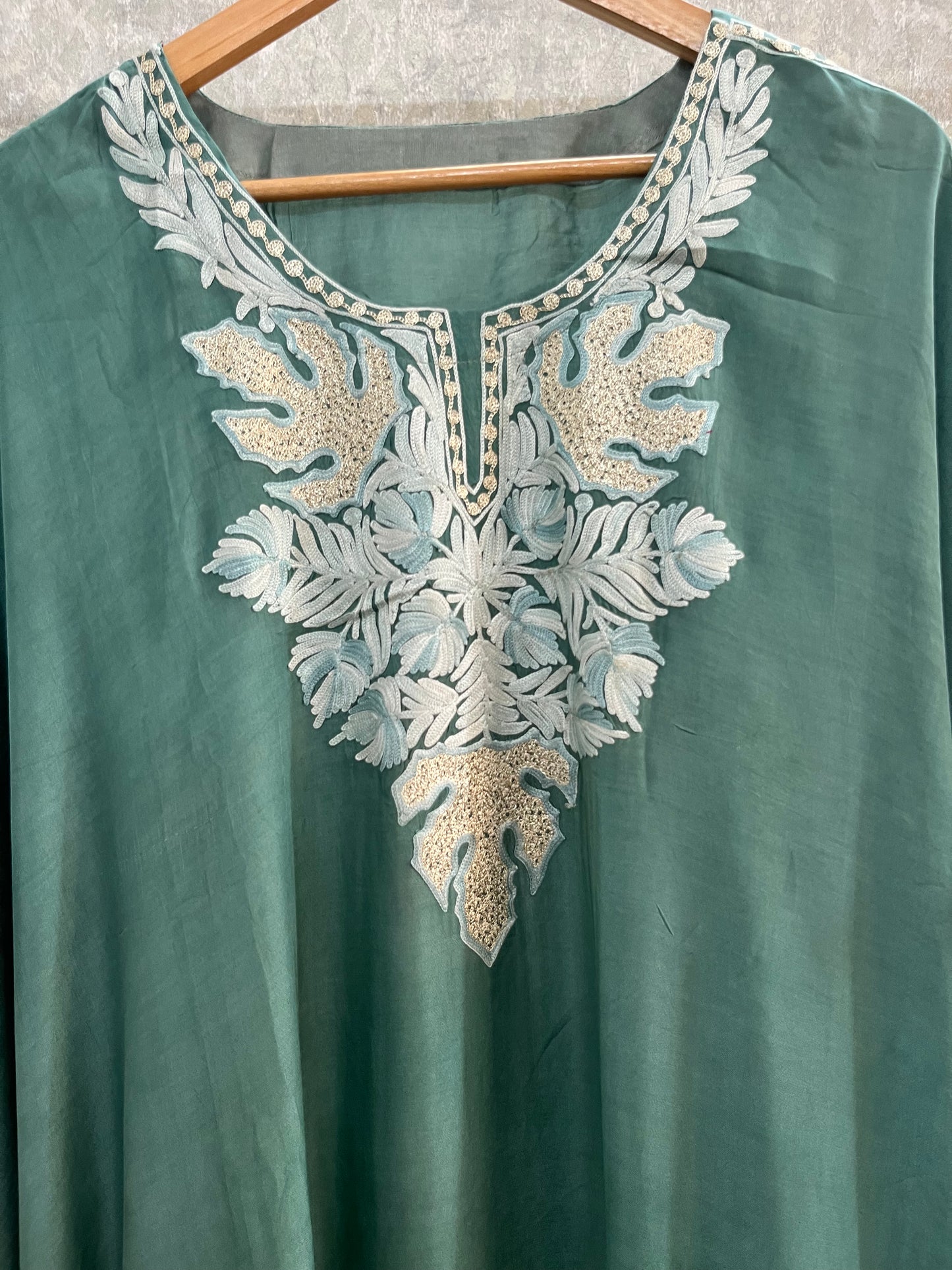 Green Pure Muslin Cotton Kashmiri Kaftan