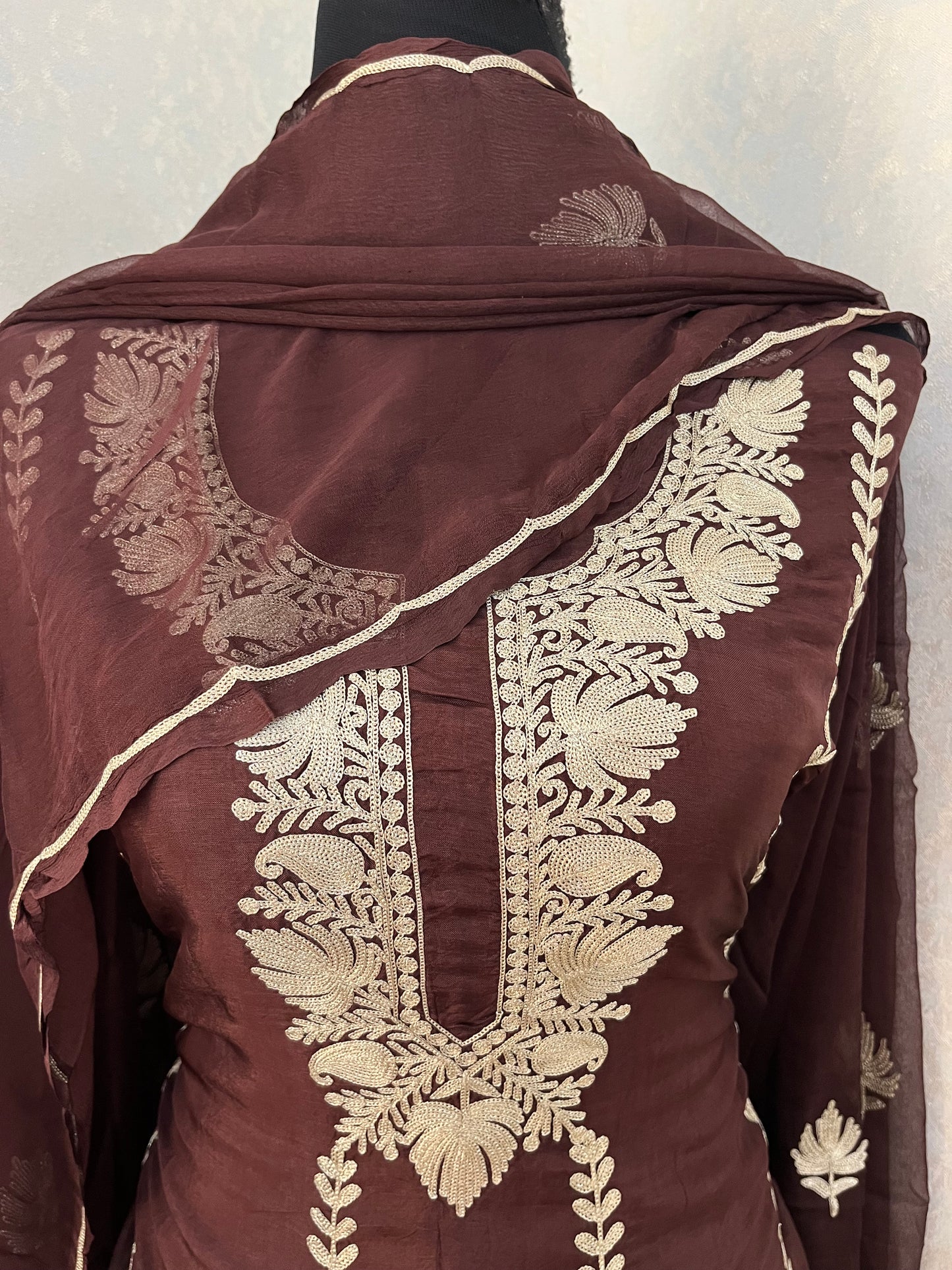 Sanam’ Orange Silk Tilla Embroidered Suit material
