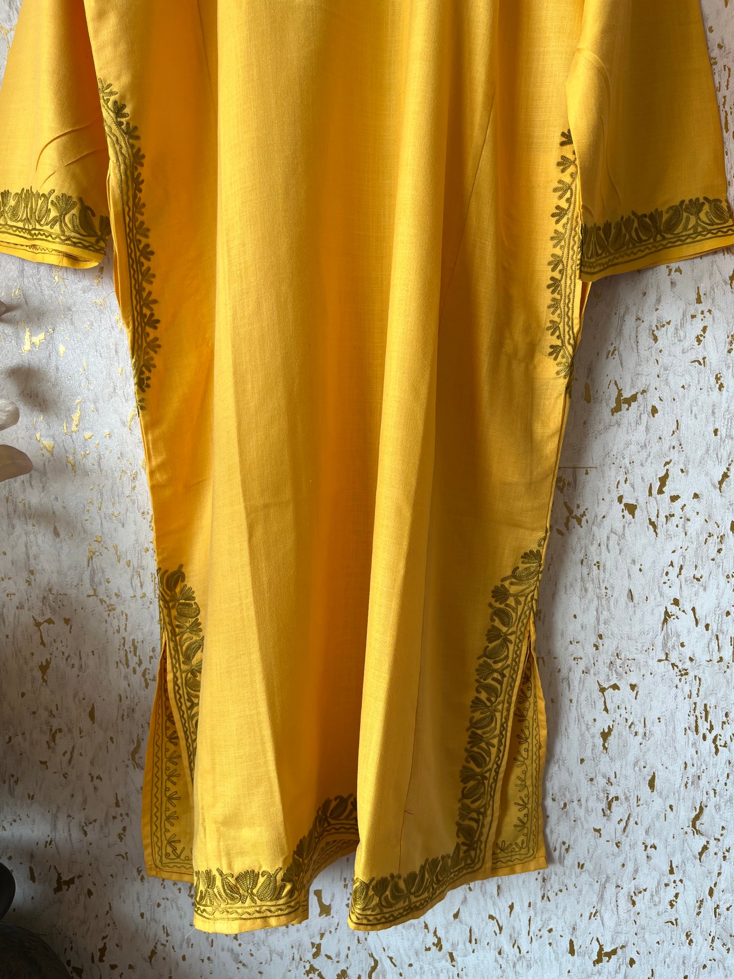 Yellow Cotton Pheran Set (Free Size)