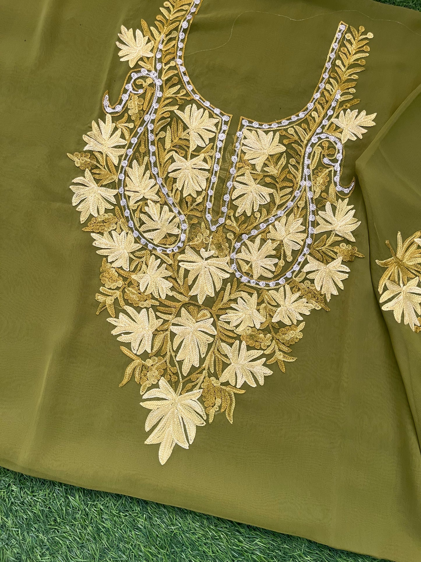 Heena Green Georgette Kashmiri Kurta Material