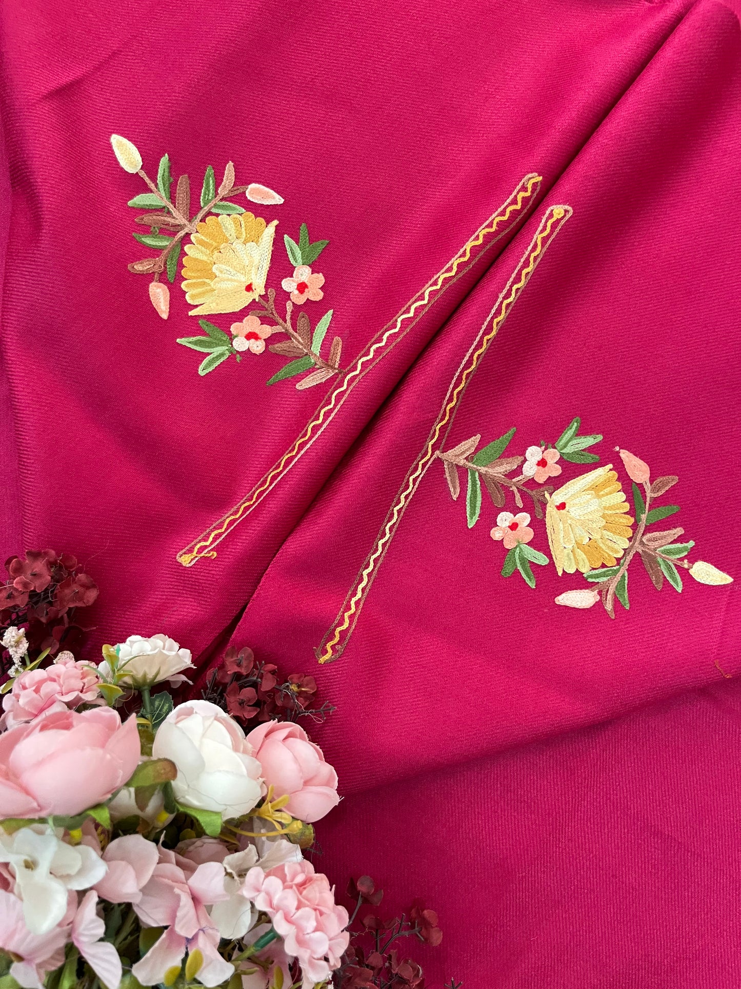 Hot Pink Woollen Aari Embroidered 2pc suit 5mtr