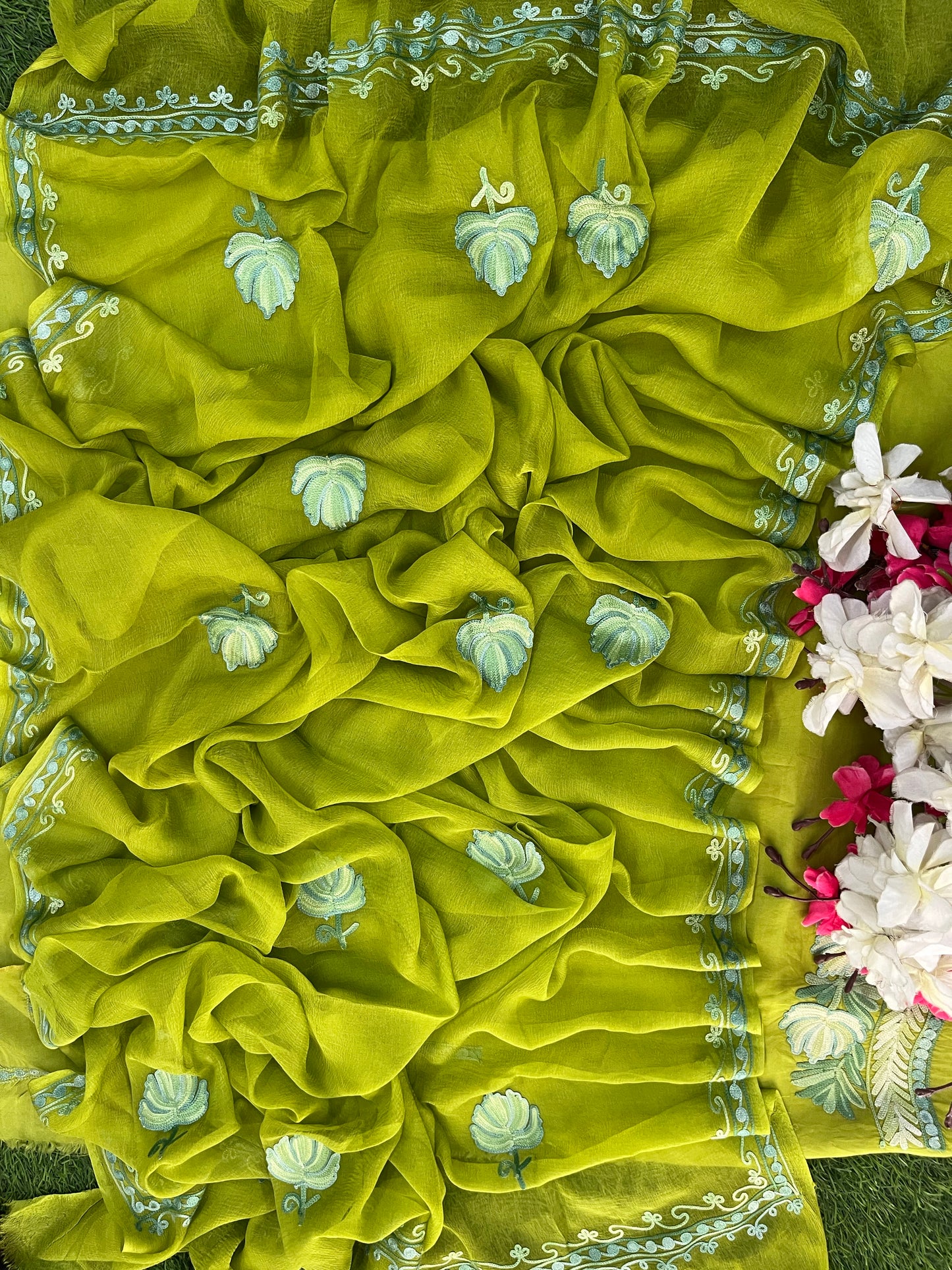 Lime Green Opada Silk Kashmiri Suit