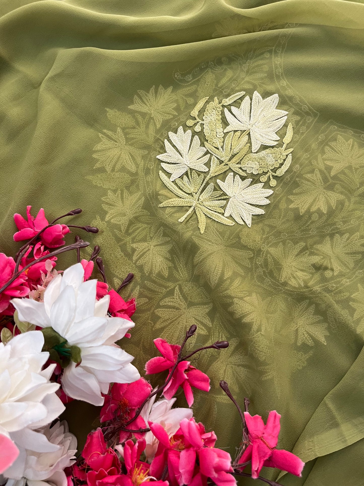 Light Green Georgette Kashmiri Kurta Material