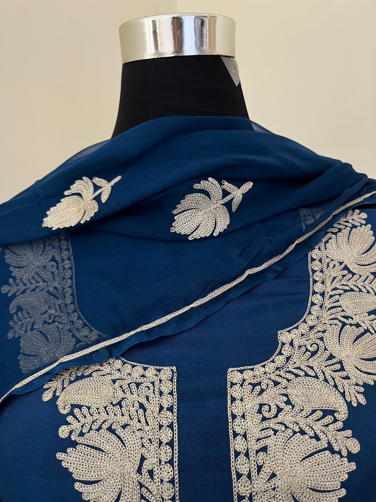 Sanam’ Royal Blue Silk Tilla Embroidered Suit material