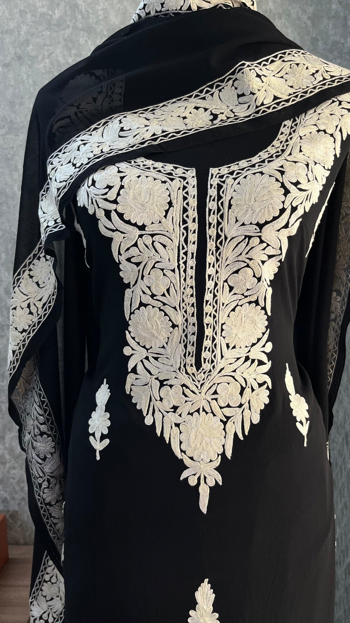 Georgette Black 3 Pc Kashmiri Suit