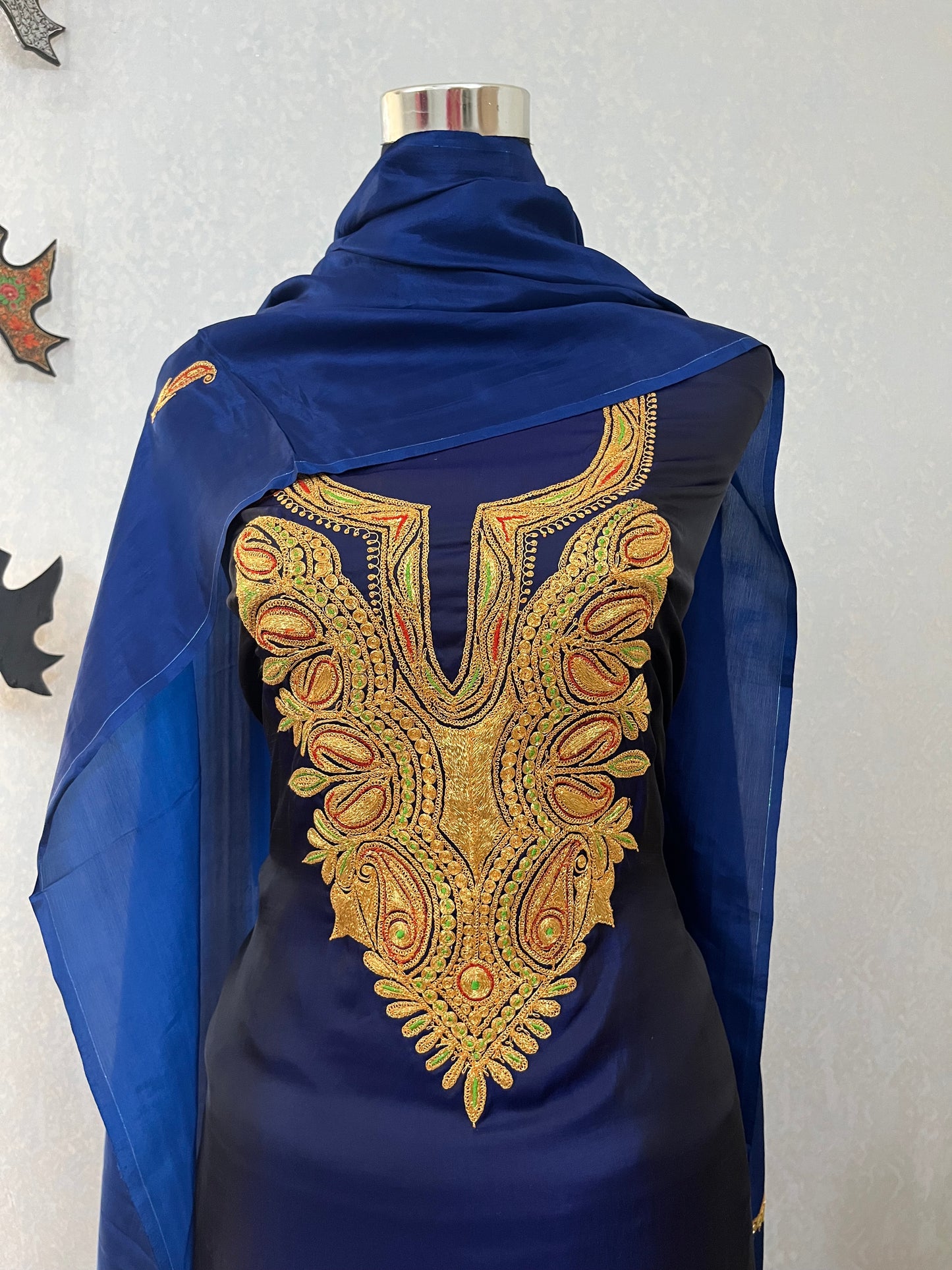 Royal Blue Silk Puff Tilla Embroidered Suit