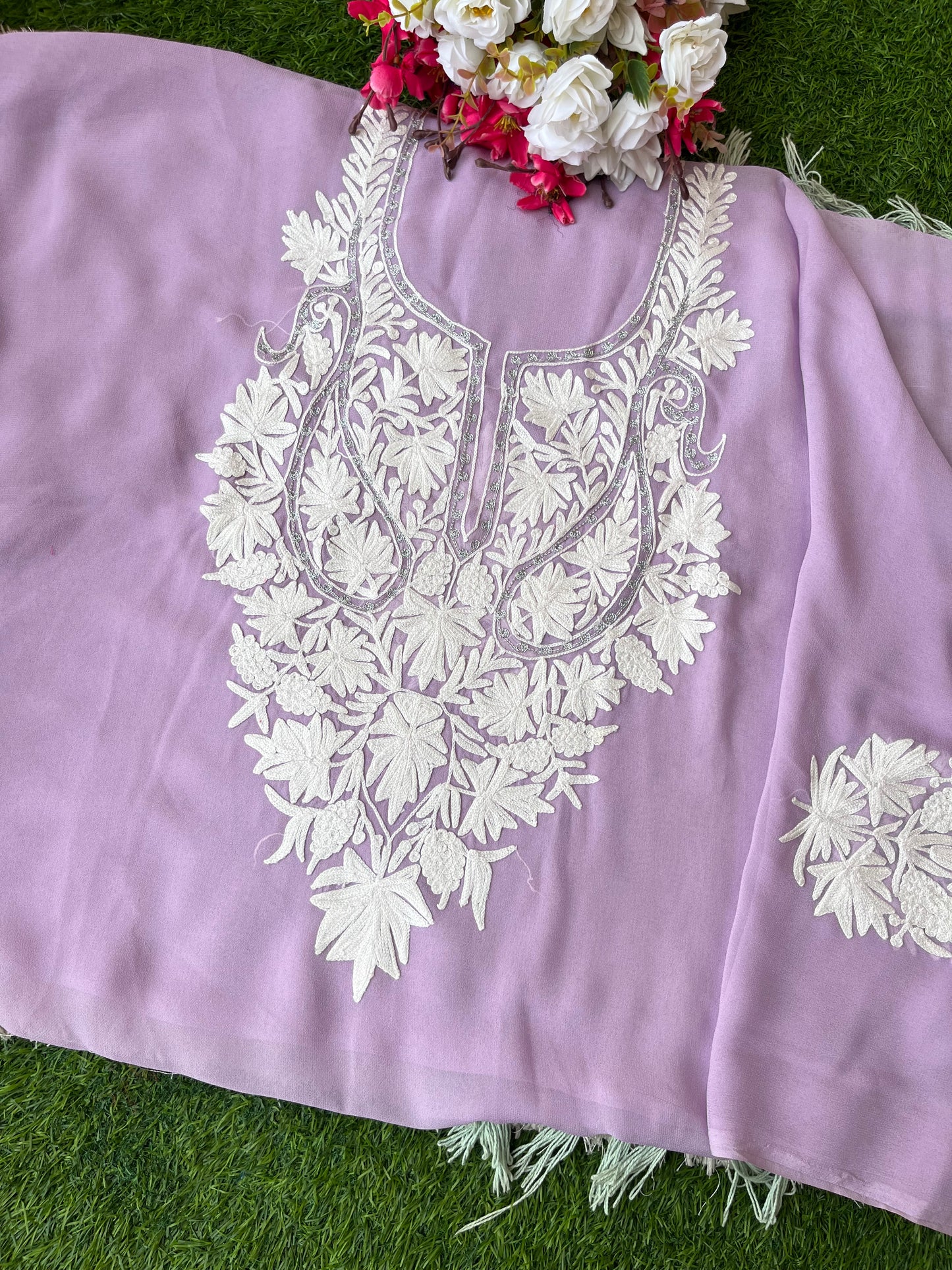 Lilac Georgette Kashmiri Kurta Material