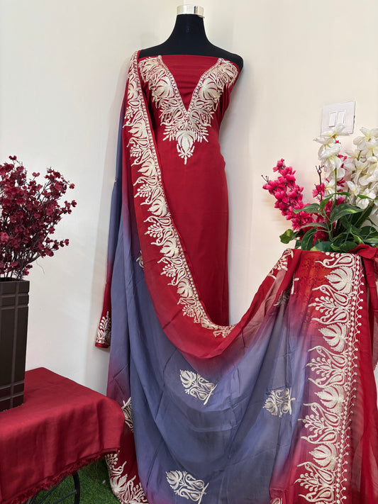 Sanam Maroon Silk Kashmiri Suit