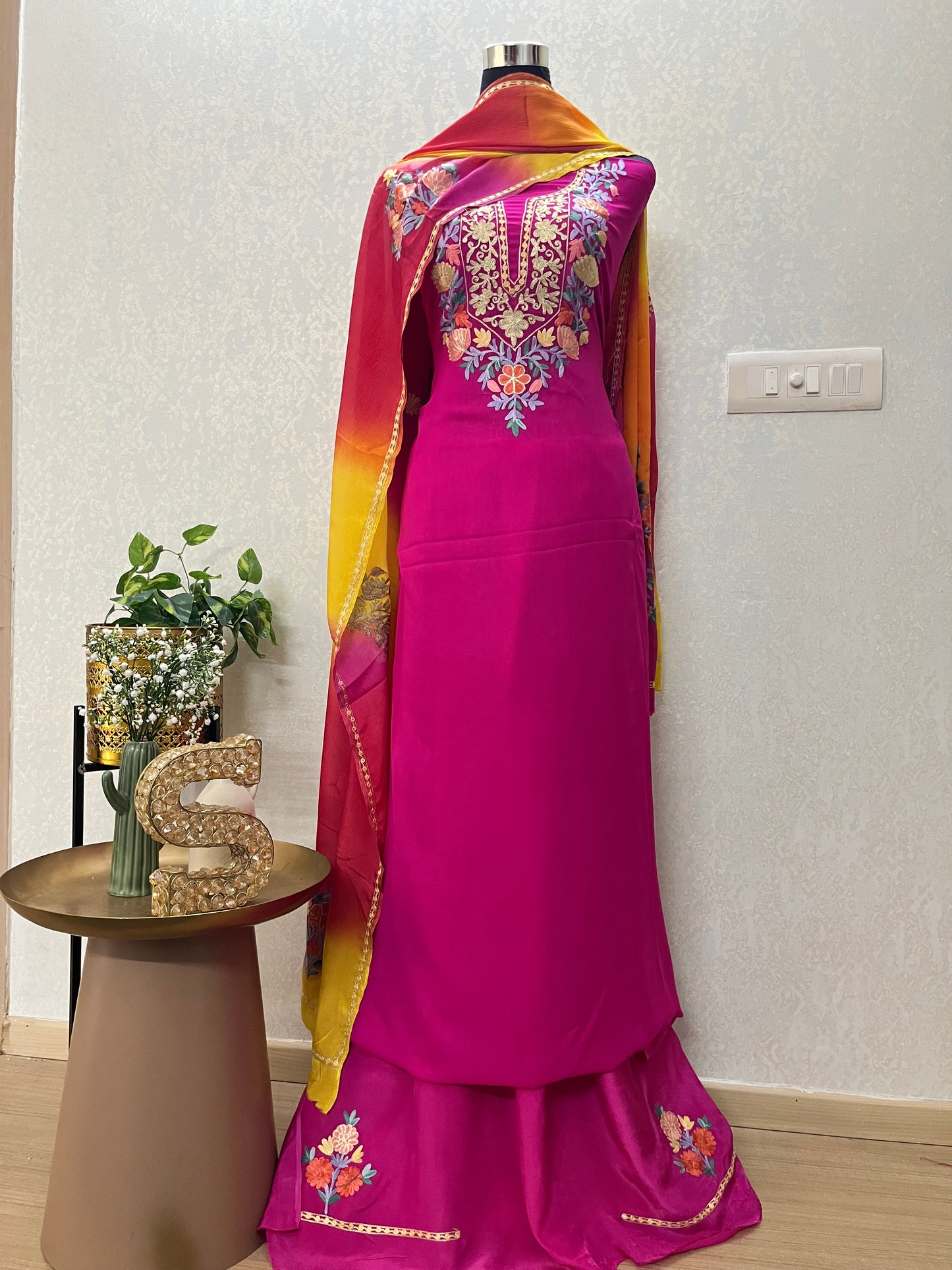 Hot Pink Premium Georgette Kashmiri Suit