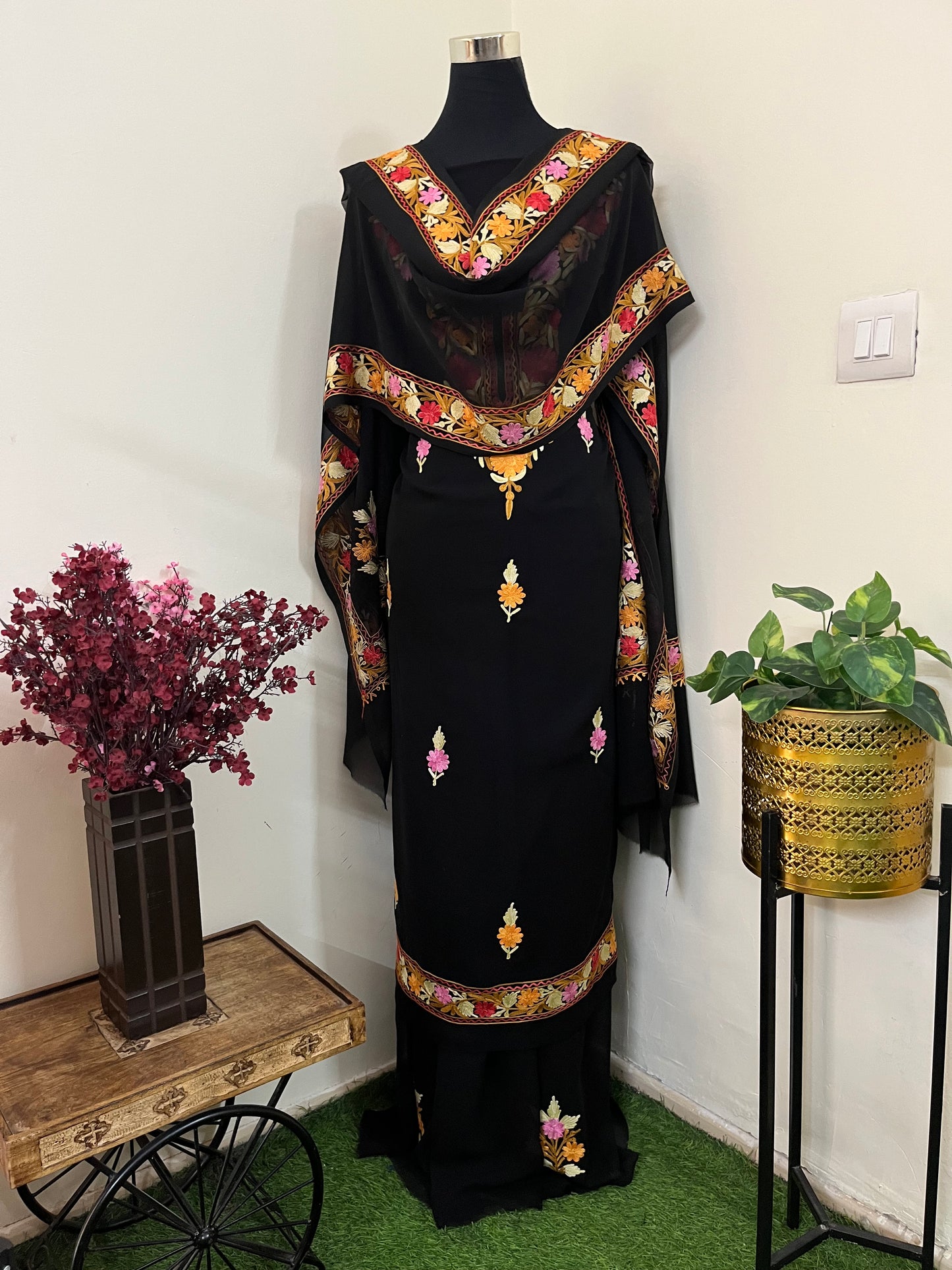 Black Georgette 3 Pc Aari Embroidered Suit Set