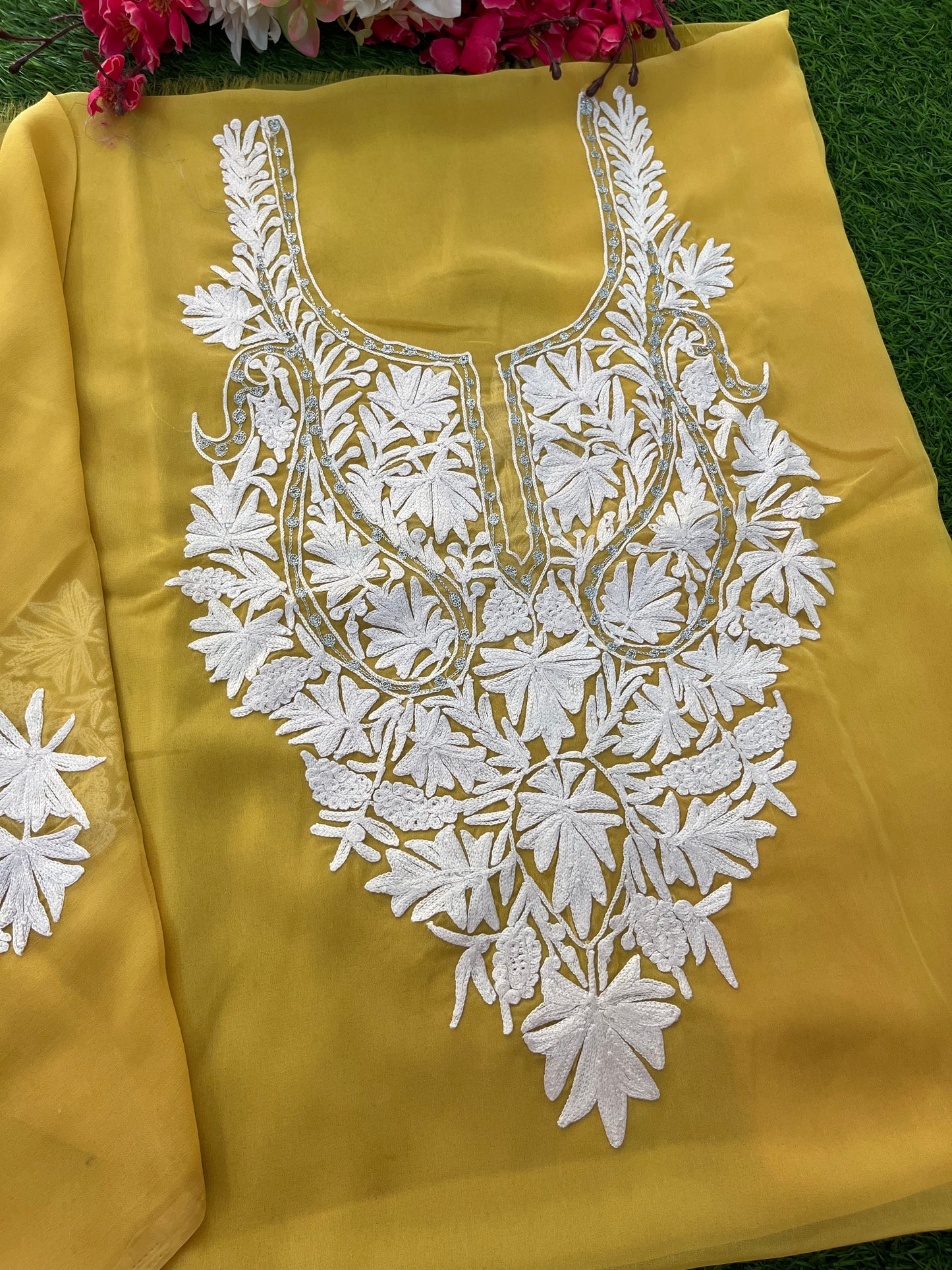 Yellow Georgette Kashmiri Kurta Material