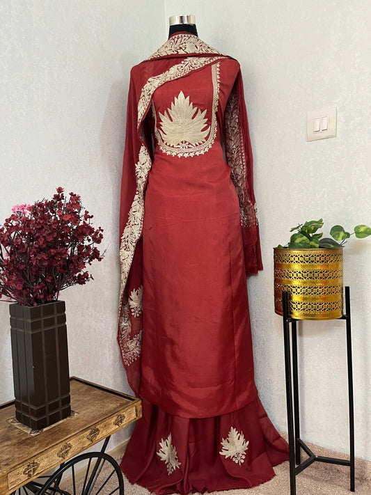 Rust Sanam’ Tilla Kashmiri Silk Suit