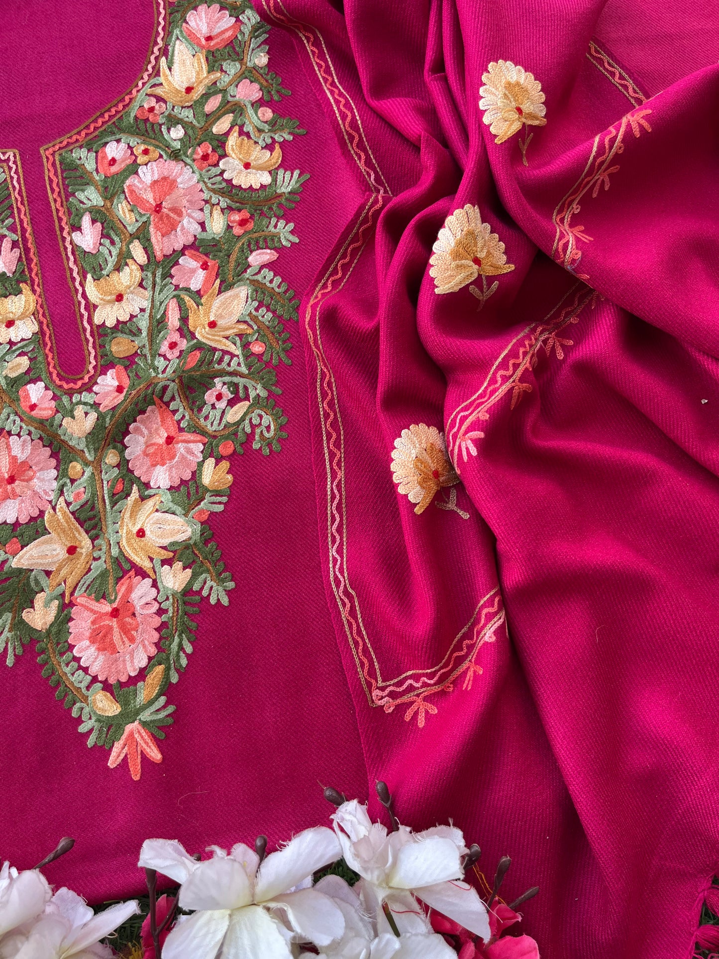 Hot pink Woollen Aari Embroidered 3pc suit