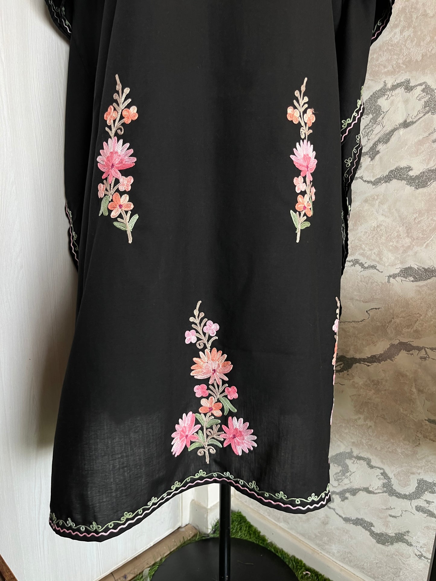 Black Cotton Aari embroidered Kaftan