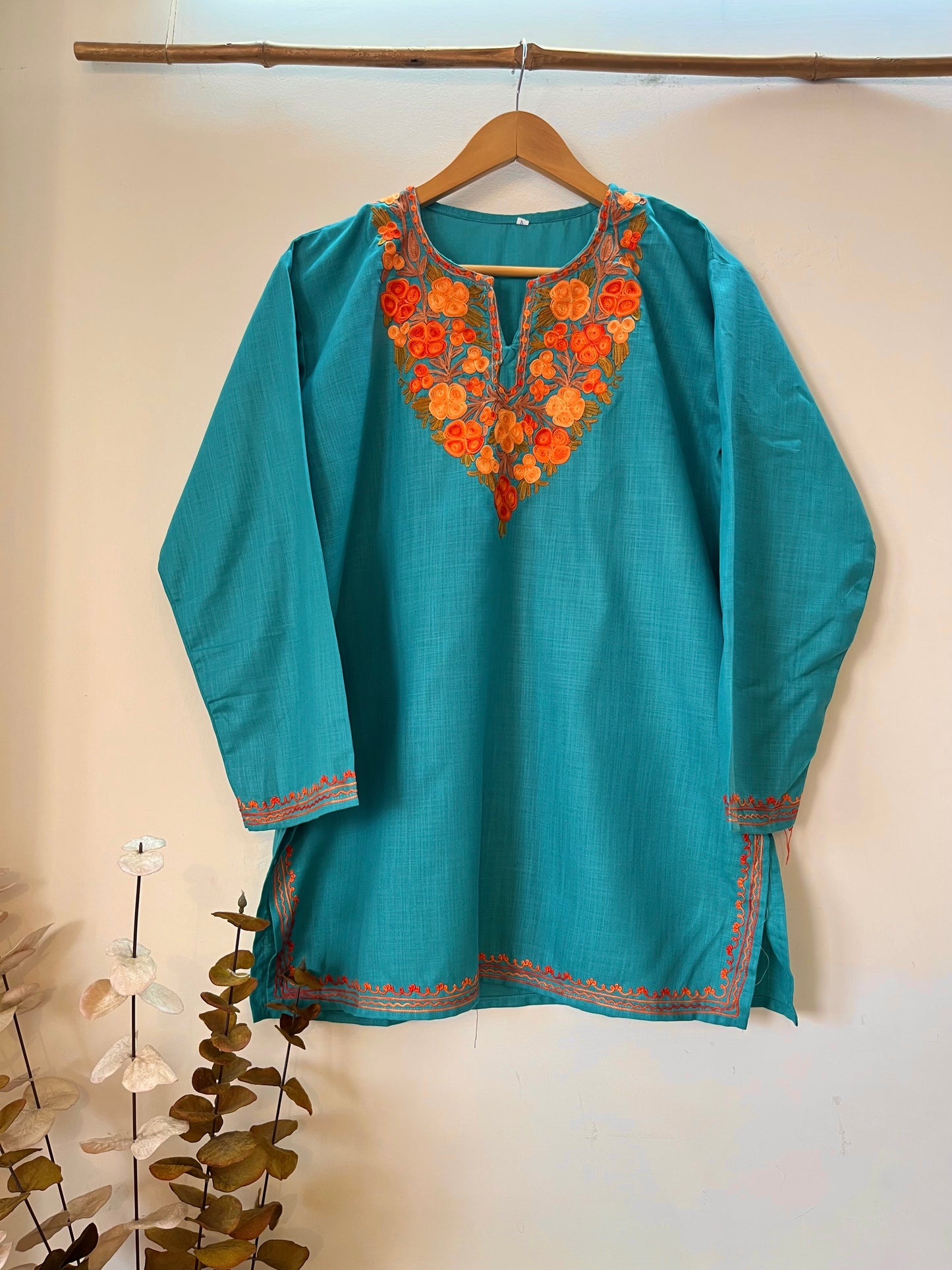 Sky Blue Cotton Aari Work Kurta