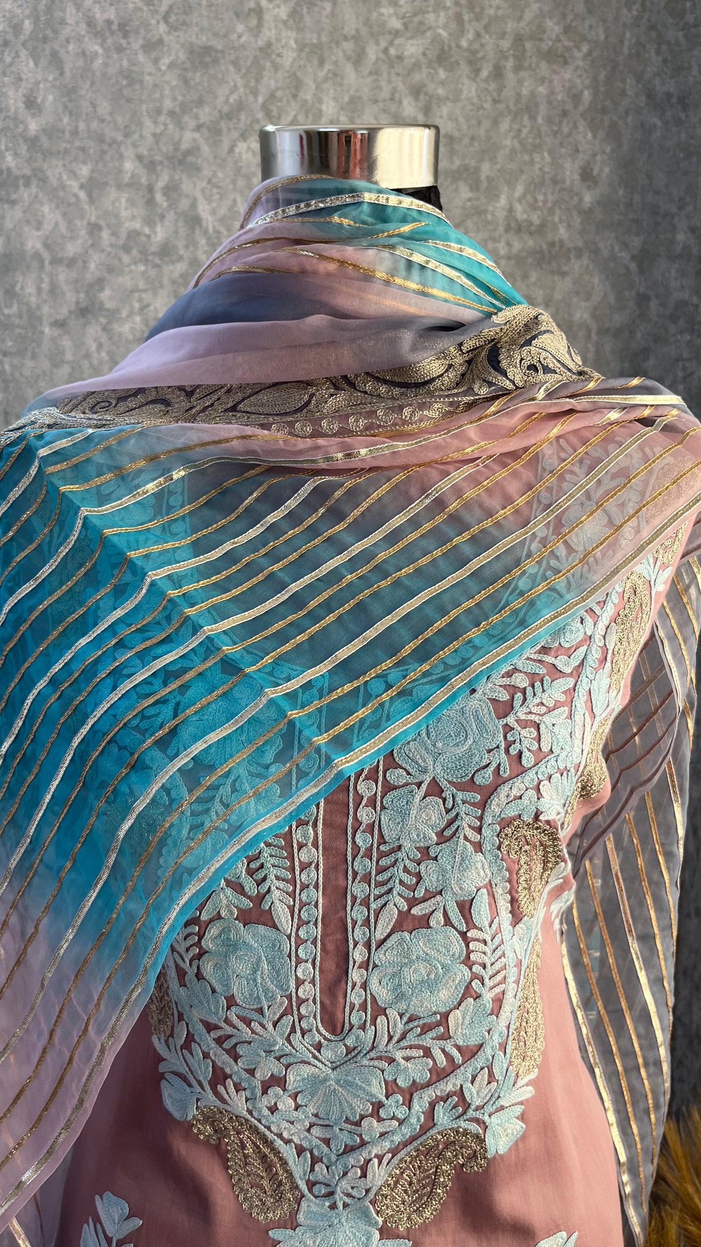Onion Pink Satin Cotton Kashmiri Suit
