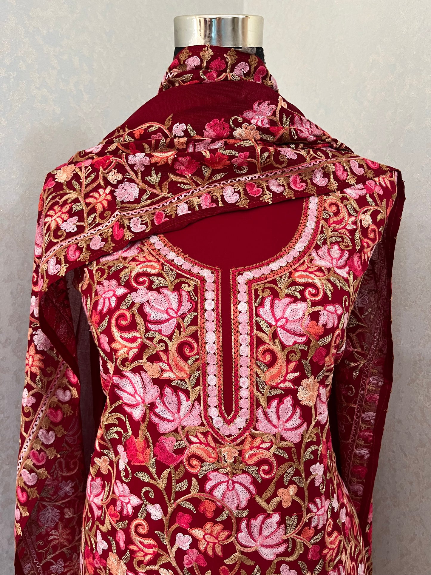 Maroon Cotton Kashmiri Suit