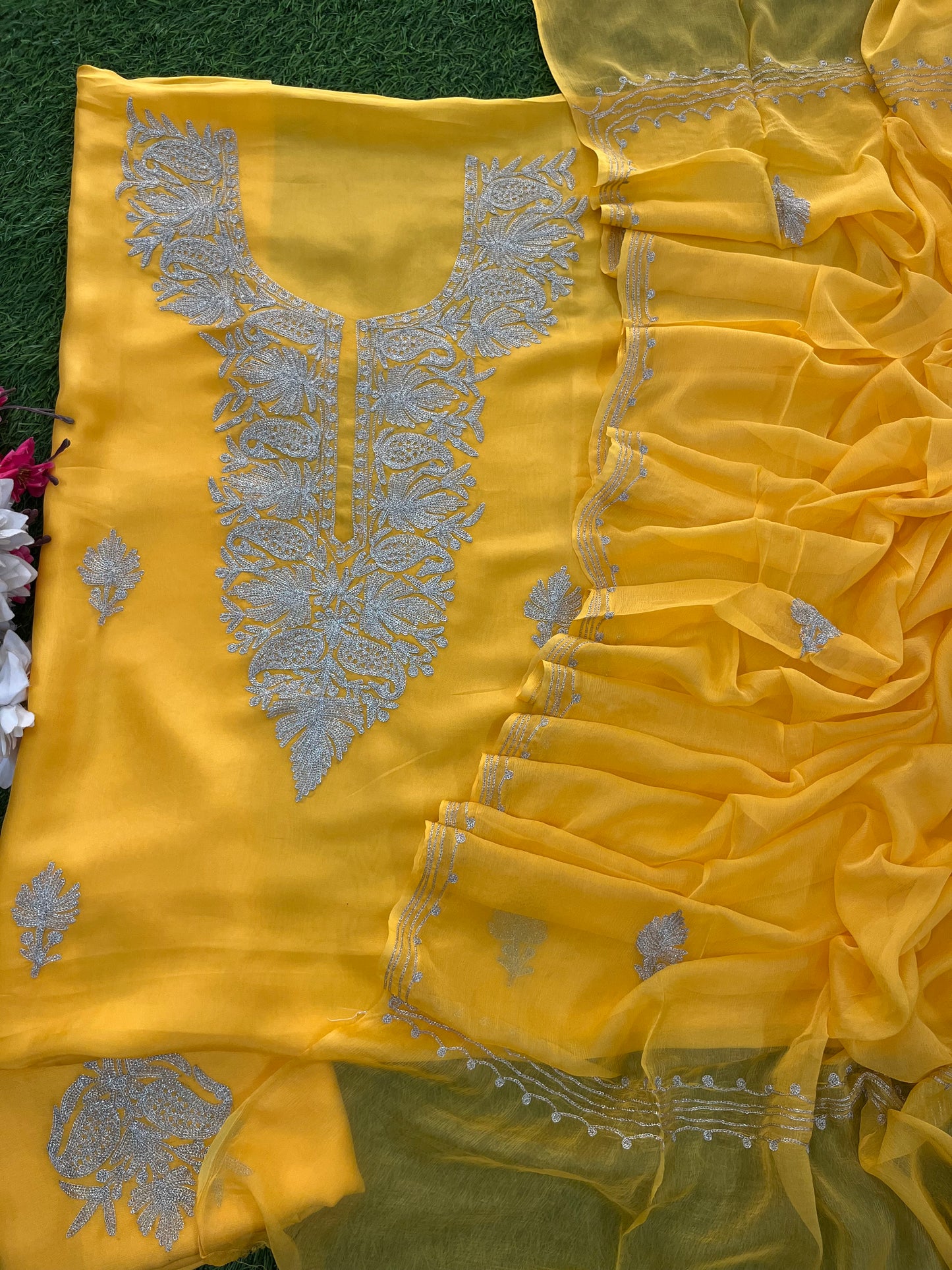 Yellow Silk Tilla Kashmiri Suit