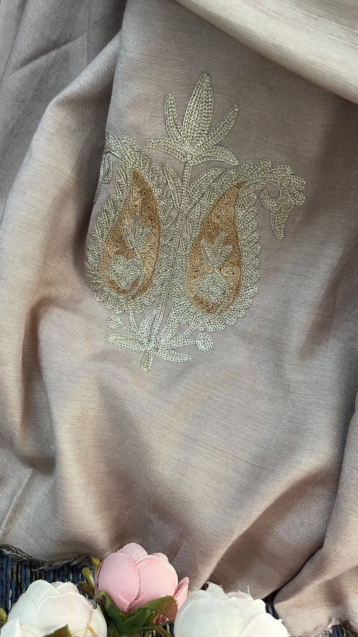 Beige Silk Kashmiri Suit