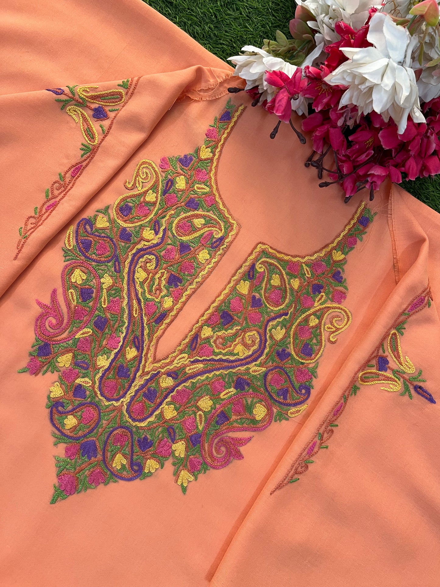 Peach Cotton Two Piece Suit (Hand Embroidered)