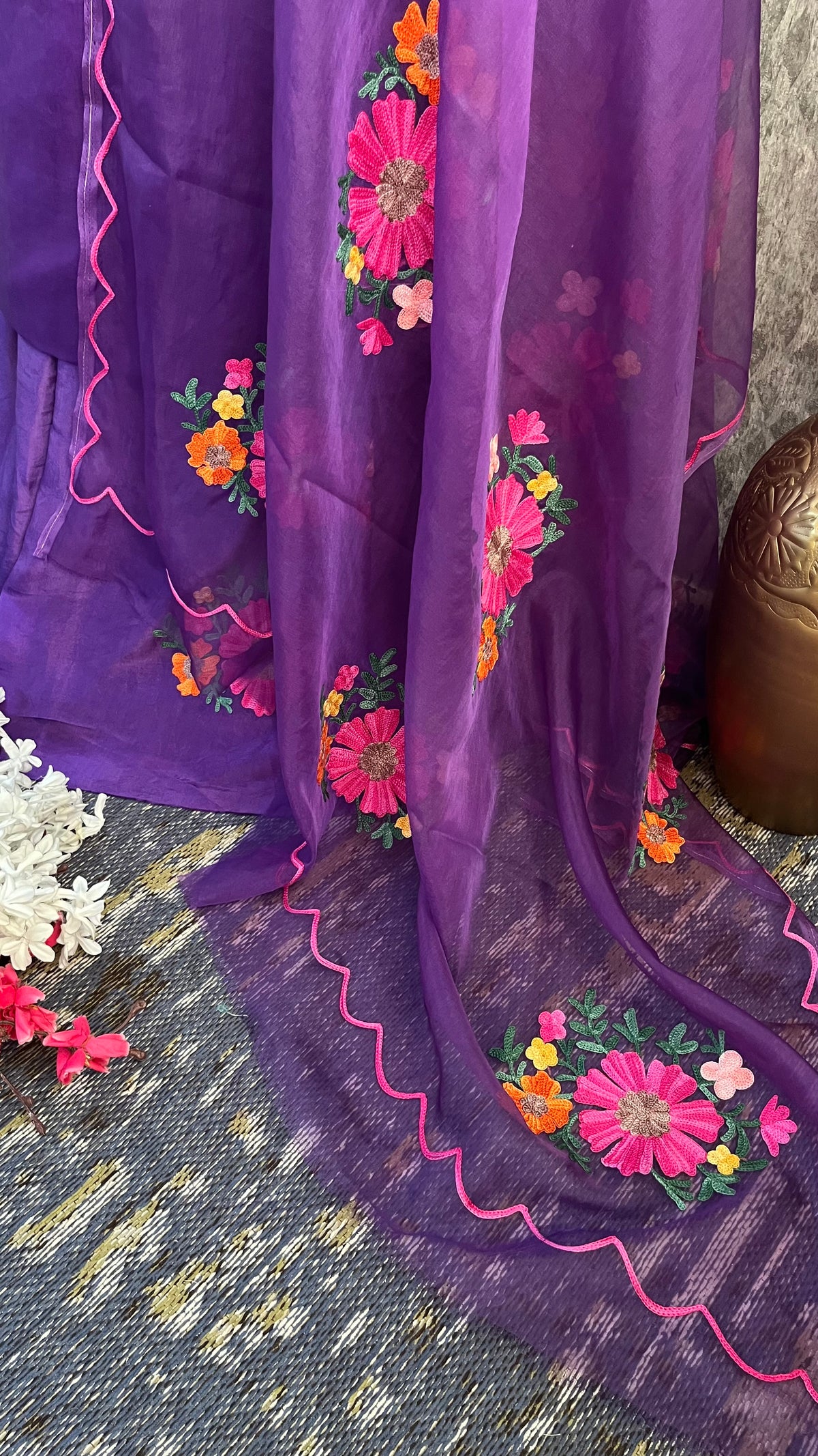 Egg plant Soft Tissue Kashmiri Suit