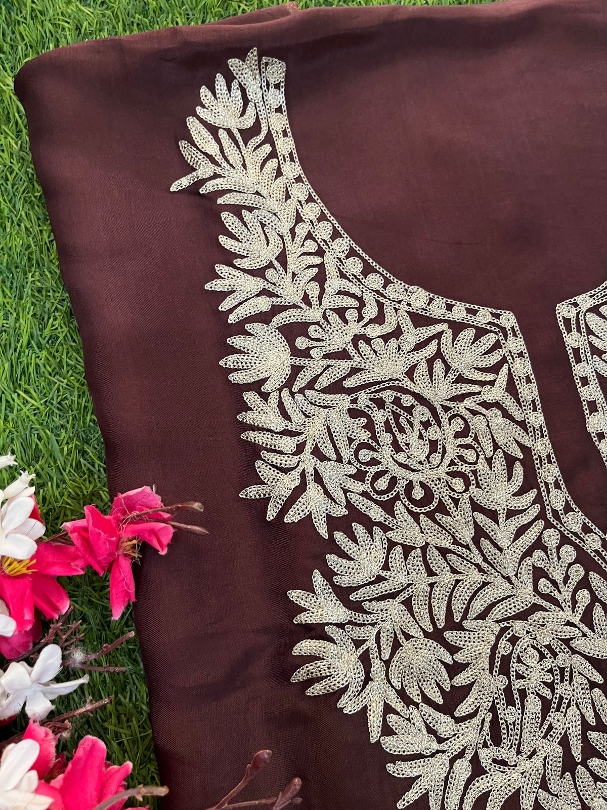 Brown Silk Tilla Kashmiri Suit