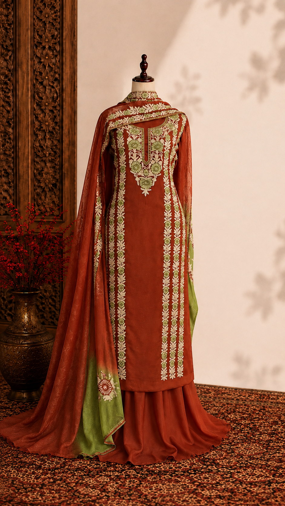 Rust Premium Cotton Kashmiri Suit