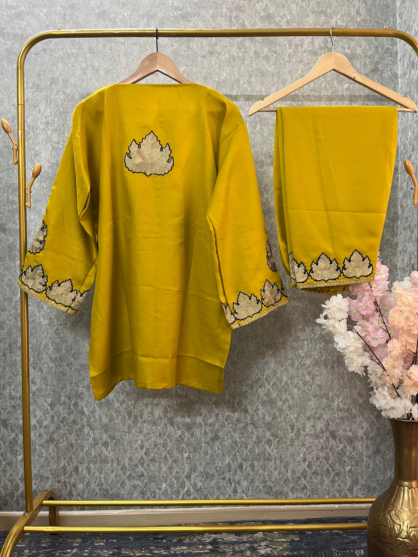 Yellow Woollen Kashmiri Co-Ord Set ( Size 44)