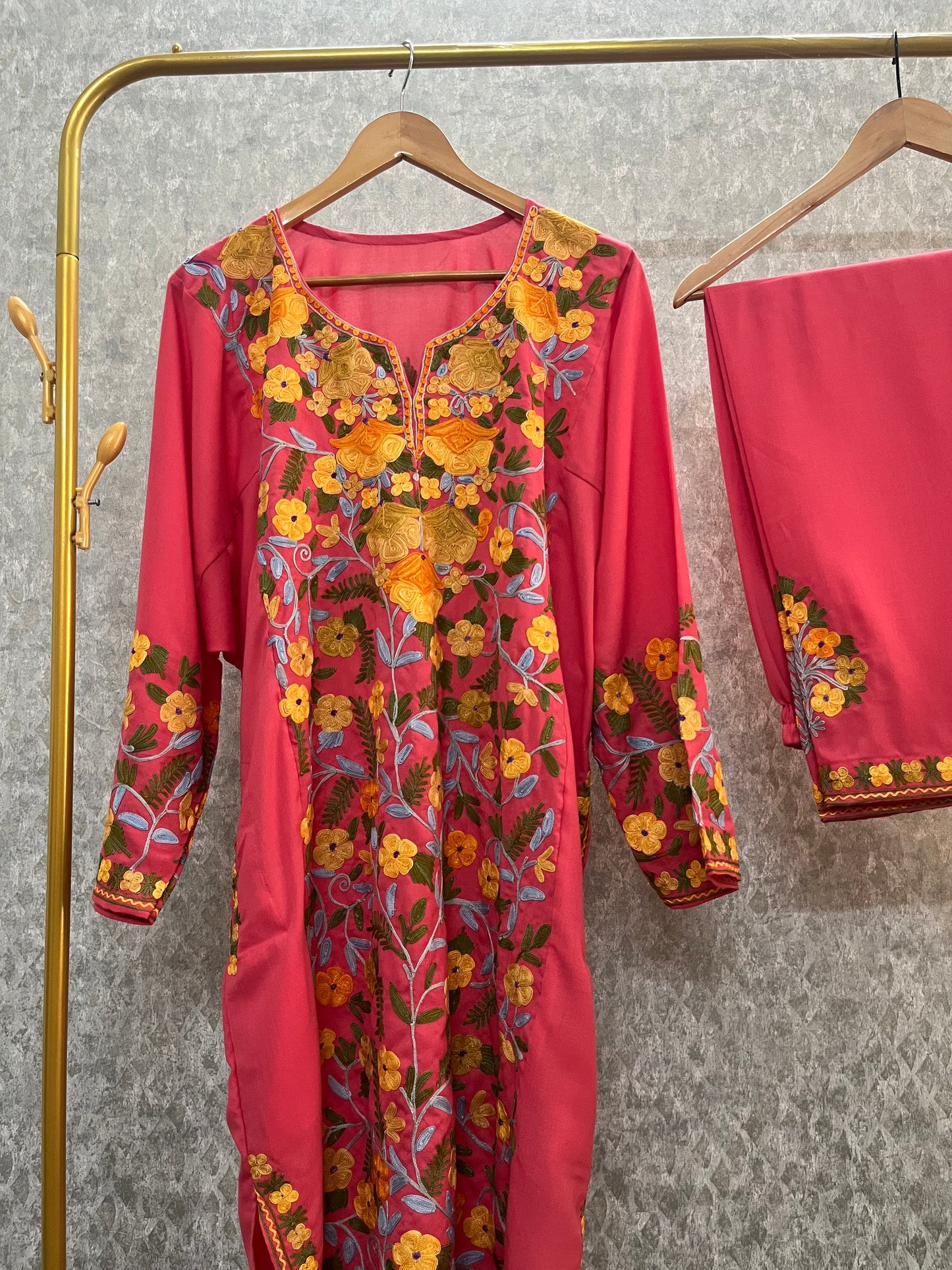 Pink Cotton Front Jaal Pheran Set  Size (48)