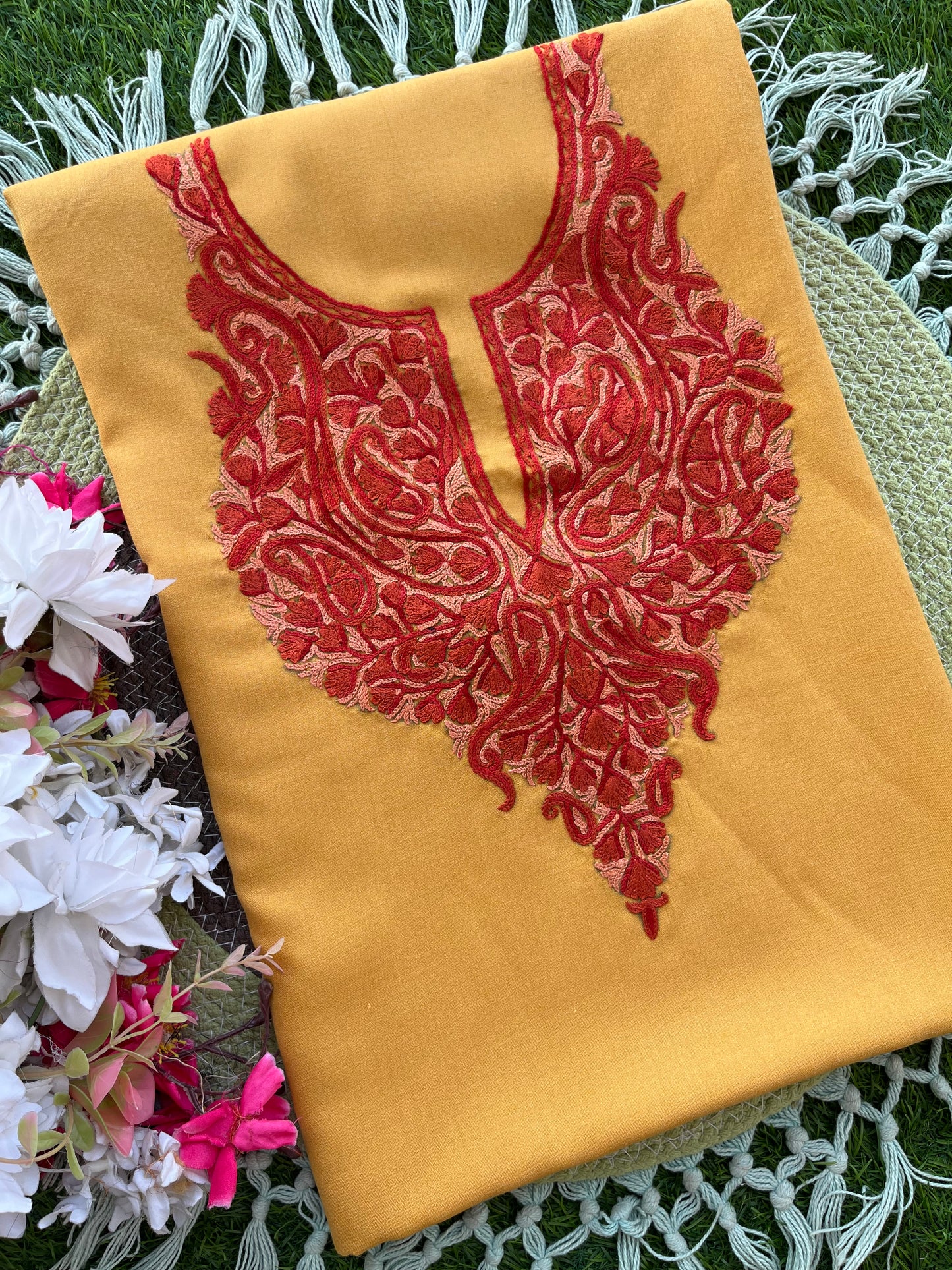 Yellow Cotton Two Piece Suit (Hand Embroidered)
