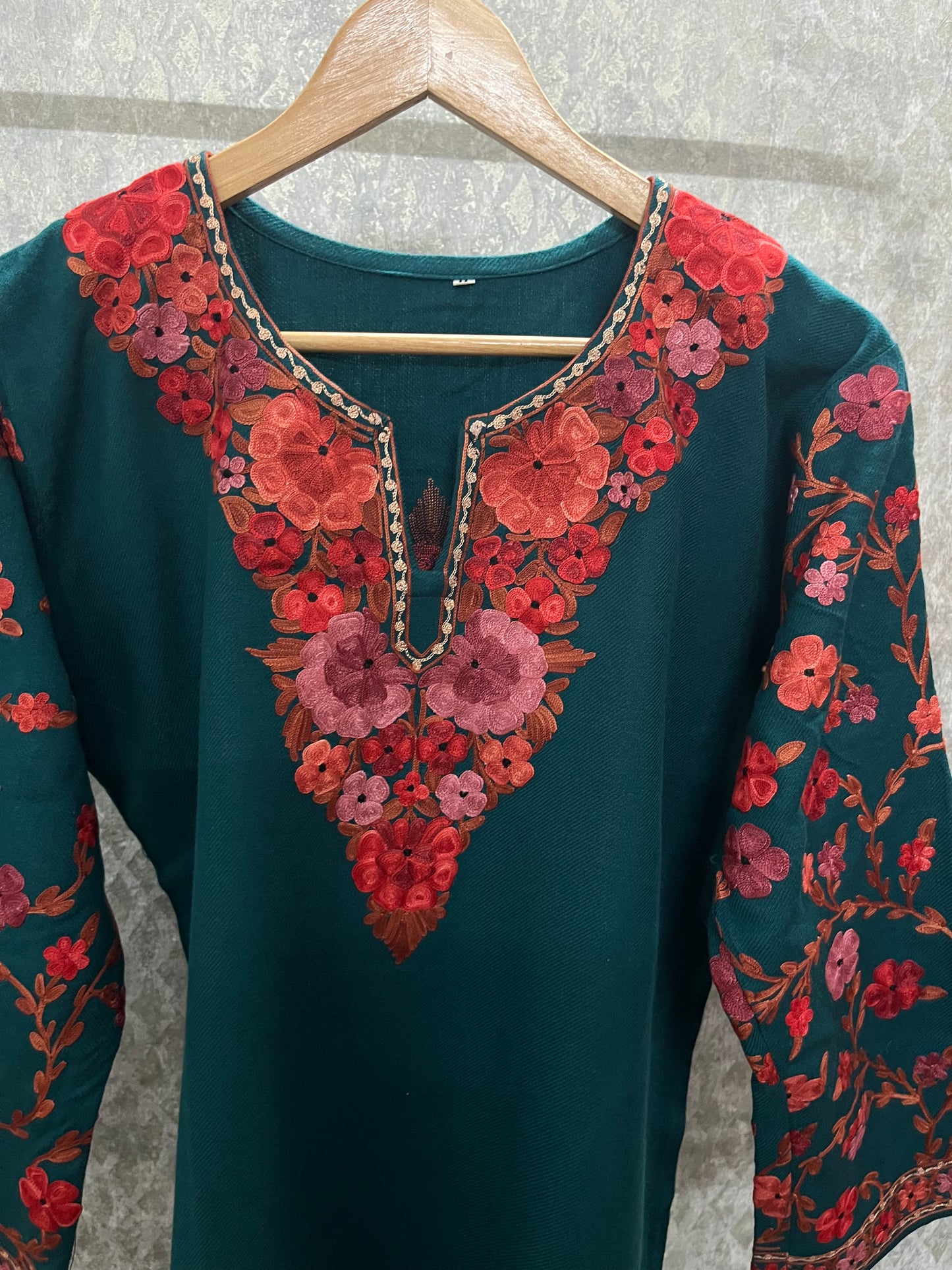 Teal Green Woollen Kashmiri Co-Ord Set ( Size 40 )