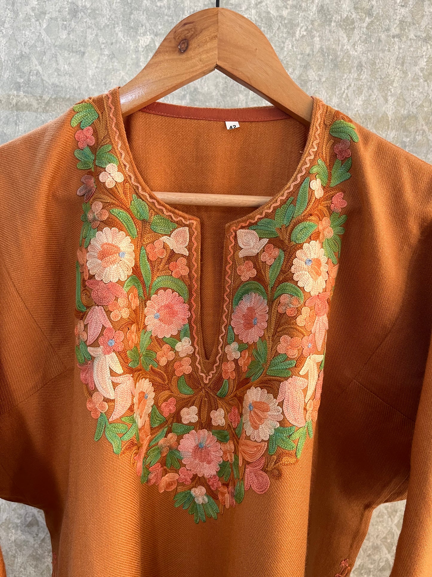 Brown Aari Embroidered Wool Pheran