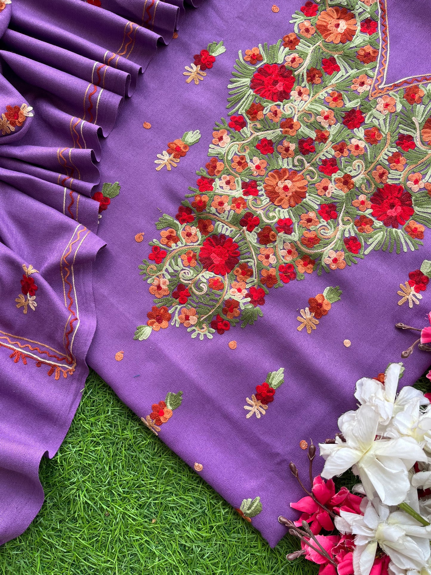 Lavender Woollen Aari Embroidered 3pc suit