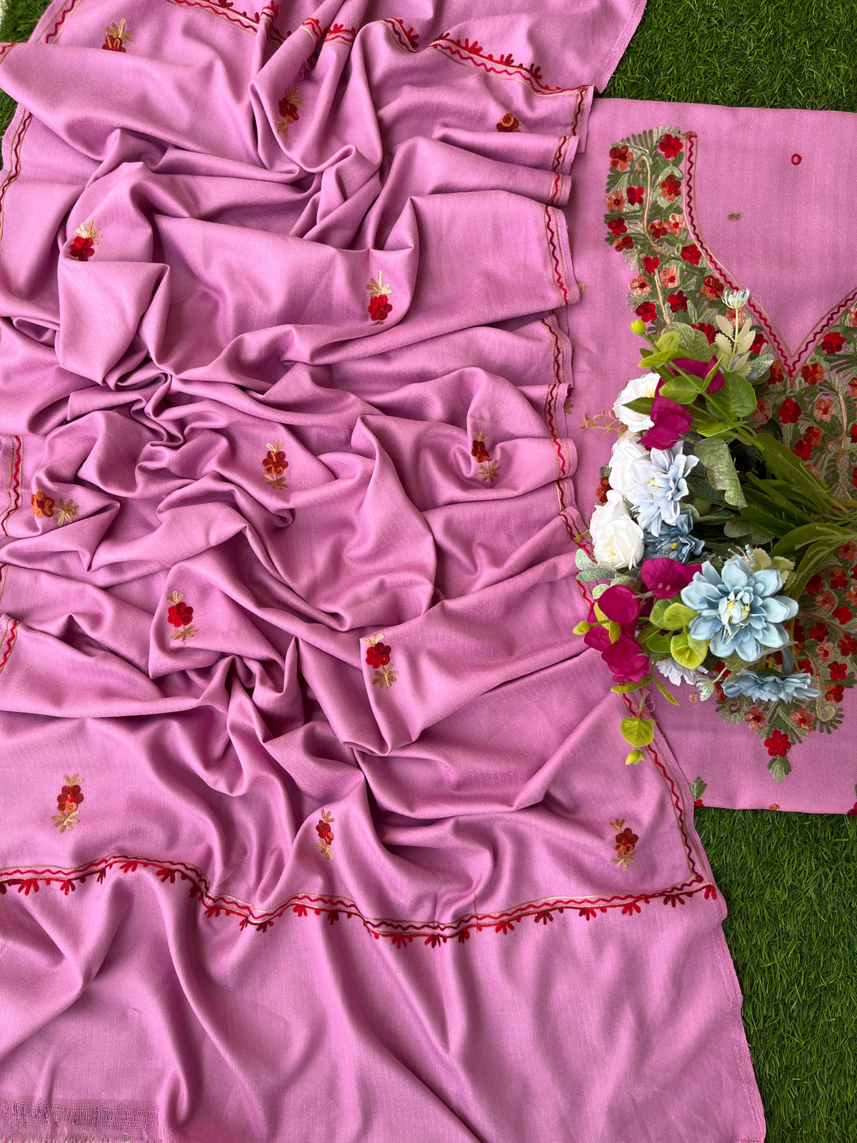 Playful Pink Woollen Aari Embroidered 3pc suit