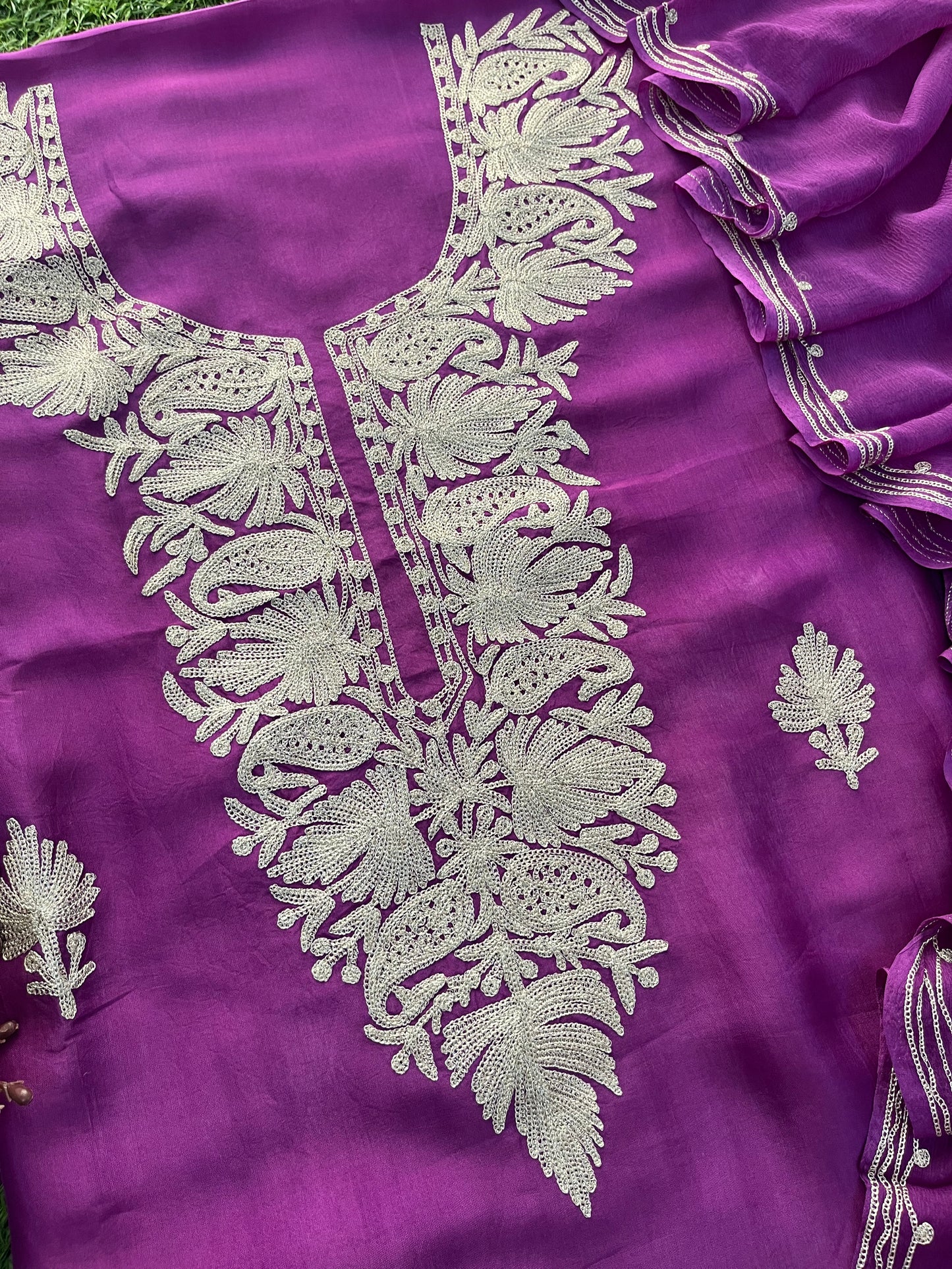 Purple Silk Tilla Kashmiri Suit