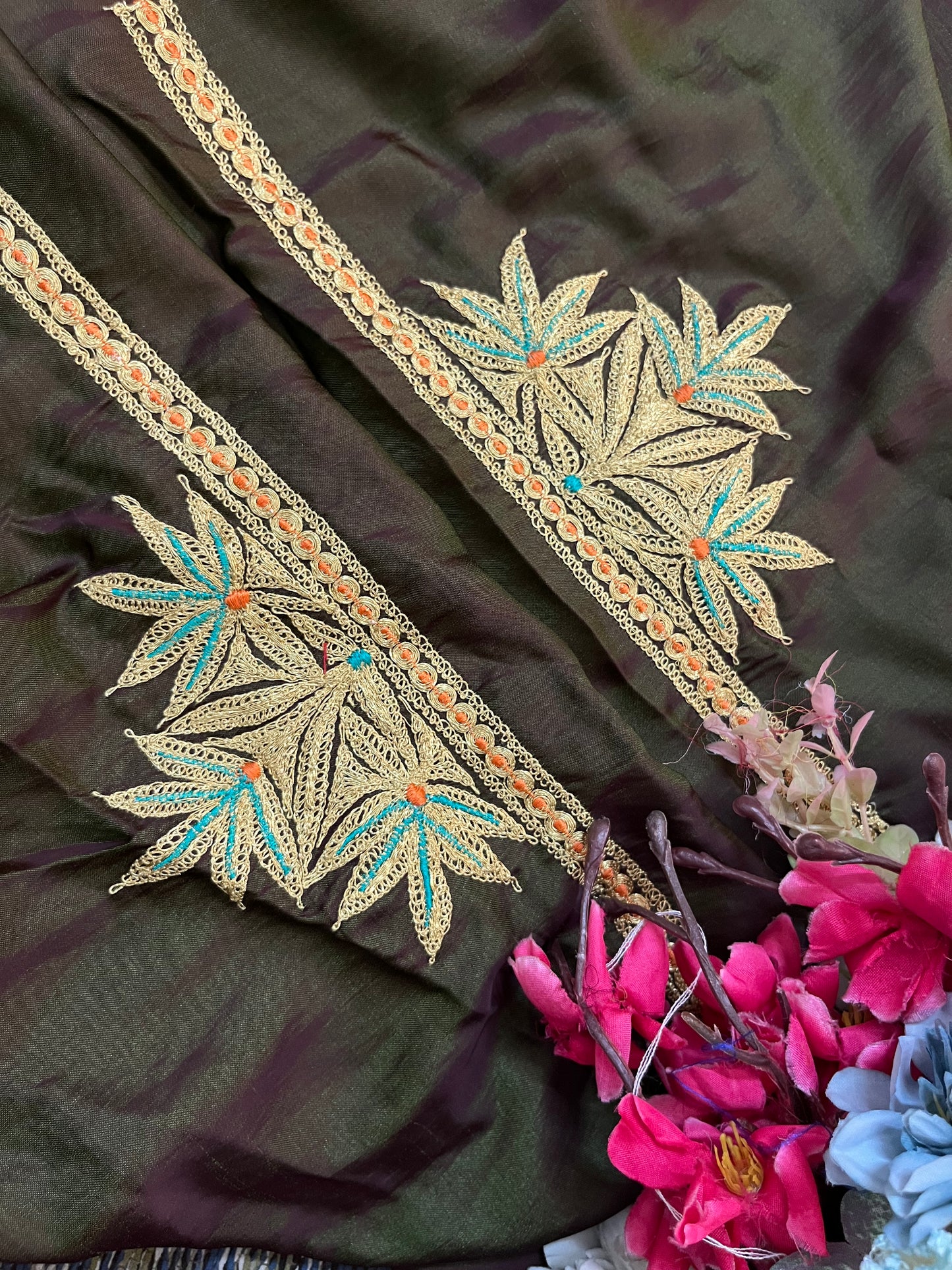Green Silk Puff Tilla Embroidered Suit